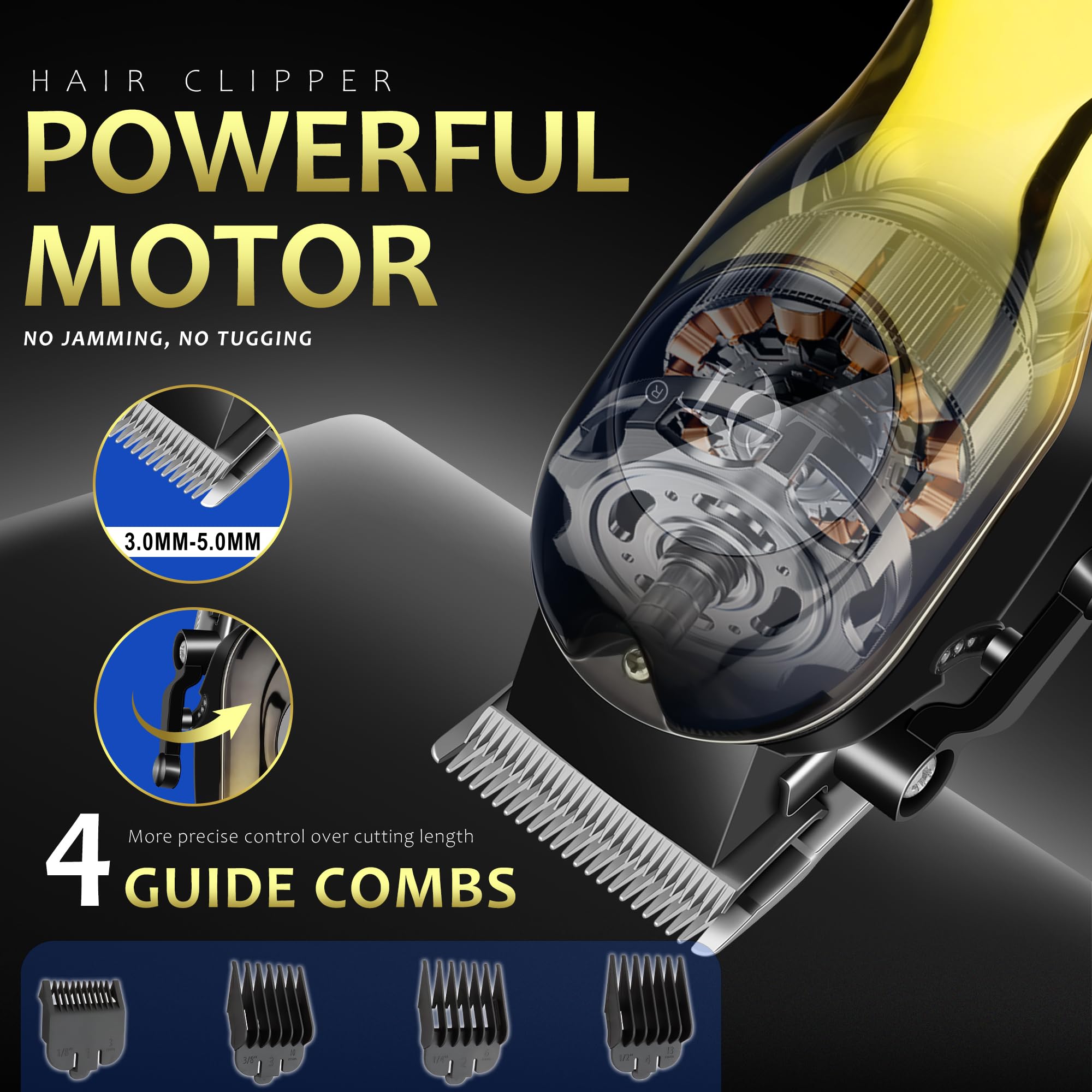 LQT Hair Clippers Men, Cordless Clippers for Men Haircut with LED Display Gold Gradient Zero Gap Hair Trimmer - Image 2