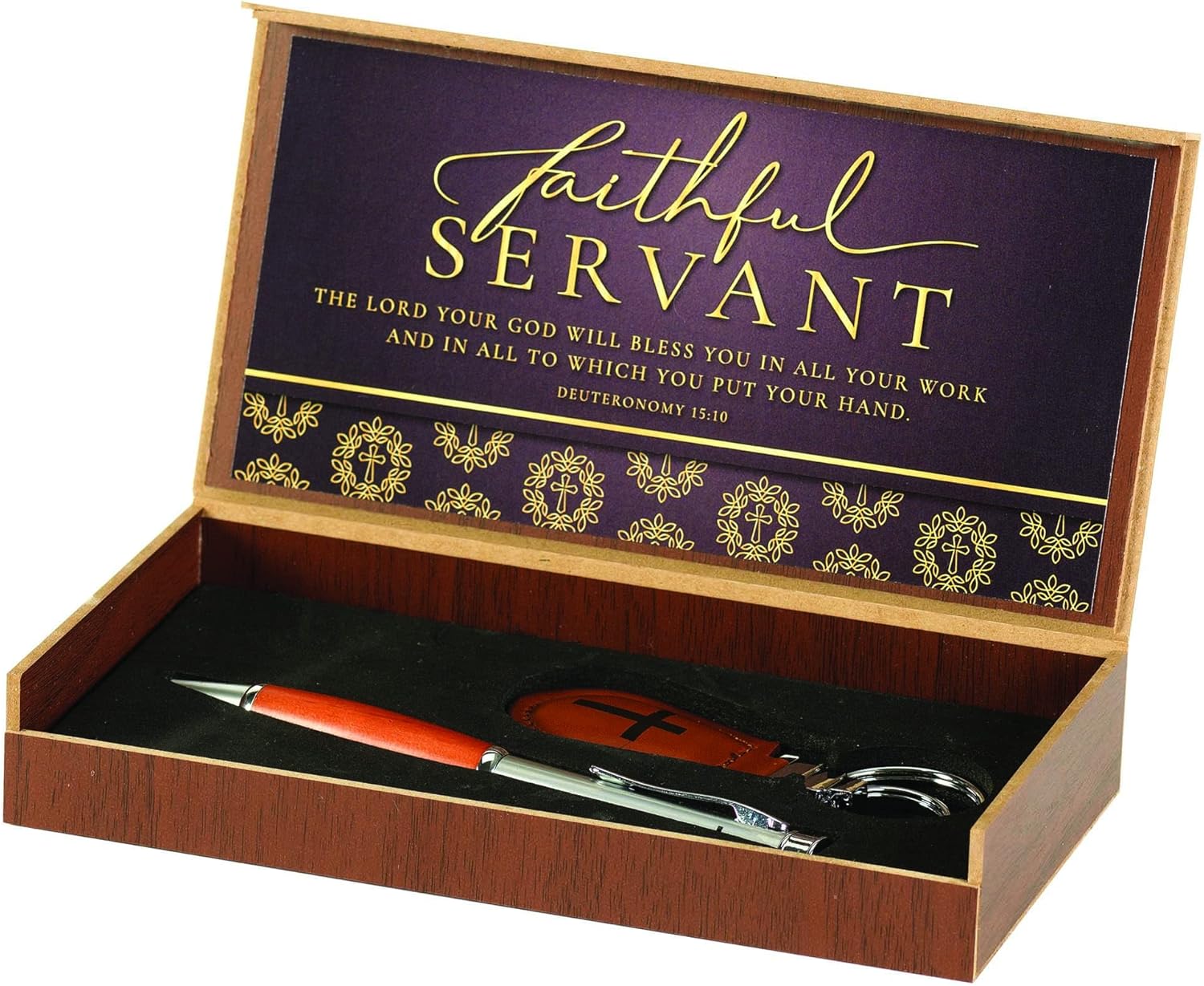 Dicksons Faithful Servant Burgundy 7 x 4 Metal Pen and Key Chain Boxed Gift Set
