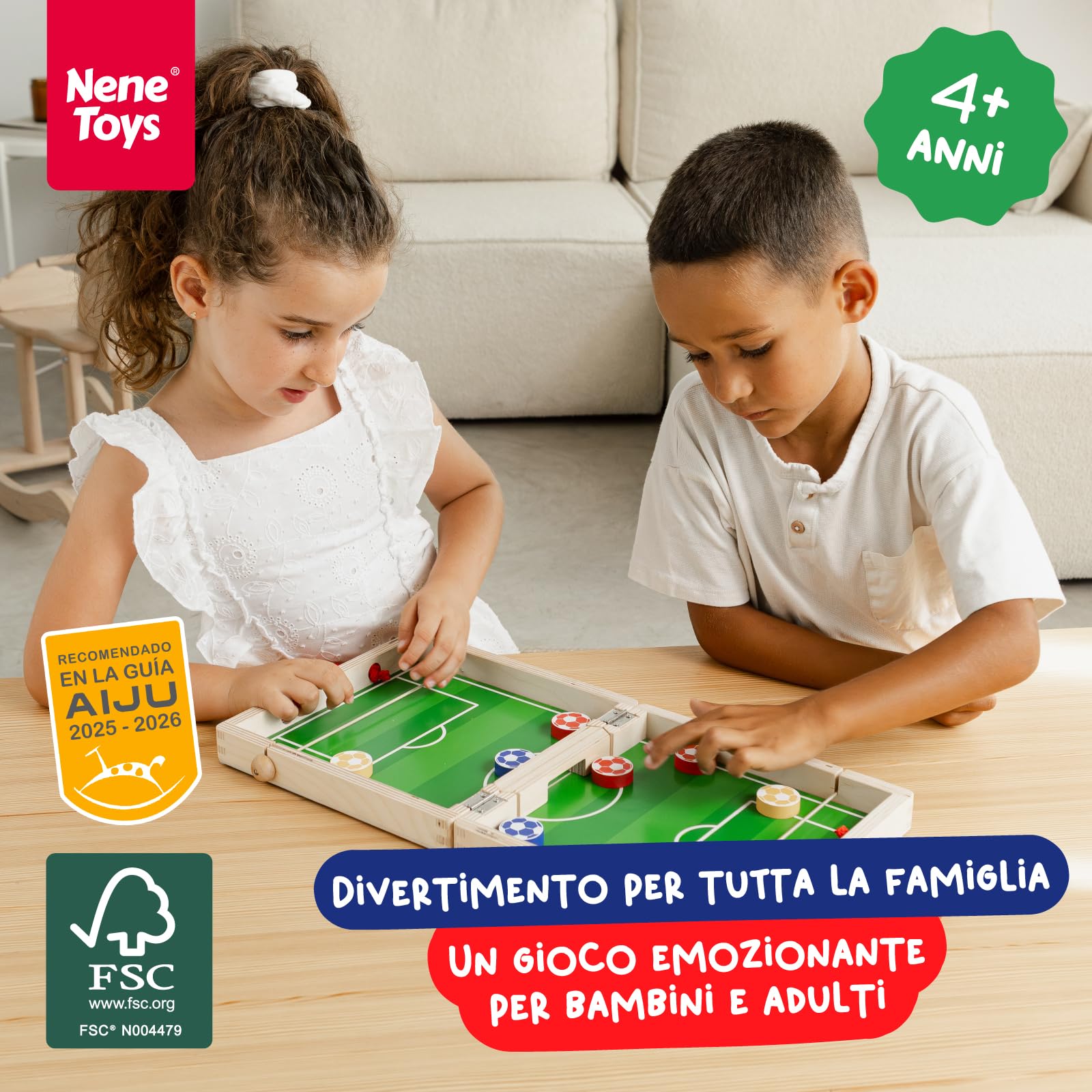 Nene Toys Sling Goal – Gioco da Tavolo Familiare per Bambini dai 4 Anni e Adulti – Stile Calcio Balilla in Legno – Gioco di Calcio da Viaggio, Interni ed Esterni – Regalo Bambino e Bambina 4–12 Anni