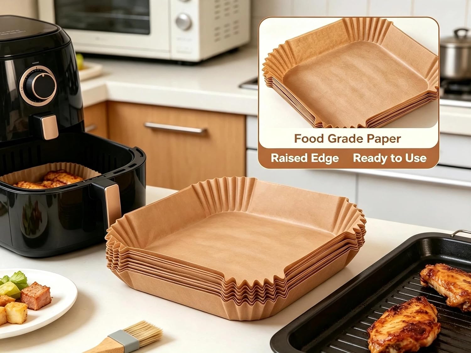 200 PCS Air Fryer Paper Liner Nonstick Parchment Sheet 6 x 6 Inch