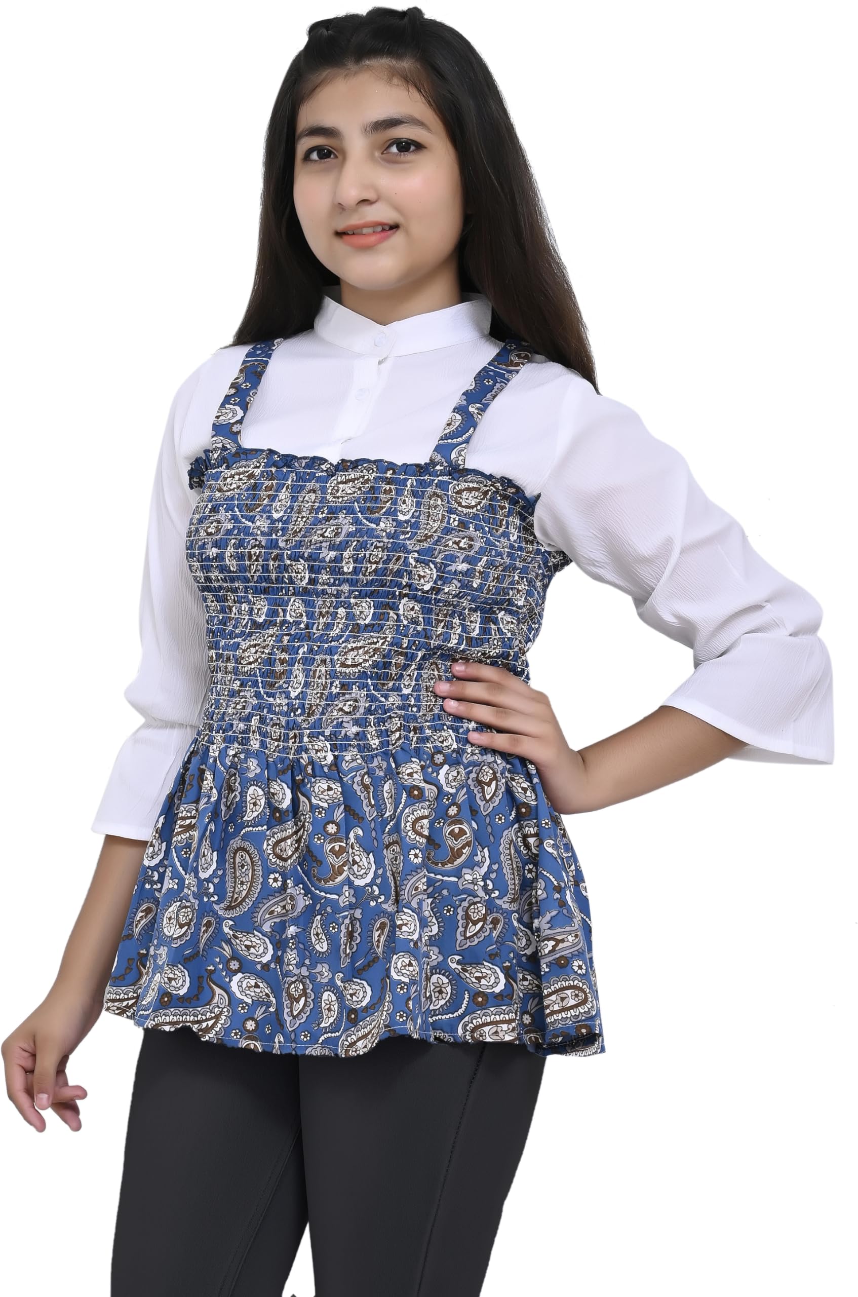 LIME 'N' LEMON Polycotton Regular Fit Girls Casual Polycotton A-line Top (Blue, Pack of 1) 11-12 Years 2