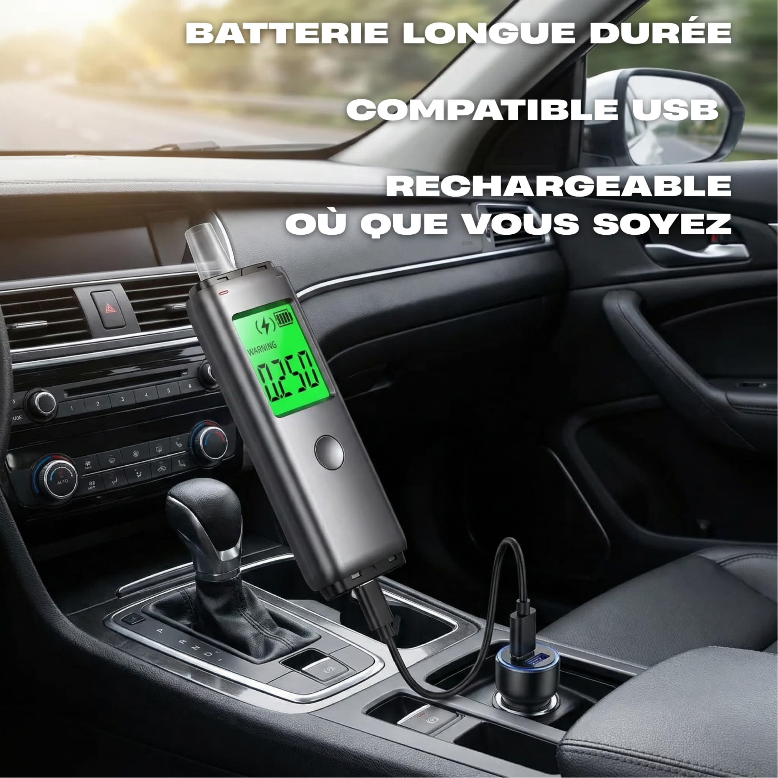 Éthylotest Électronique - Rechargeable USB – Affichage g/L Clair, Résultat Rapide, Écran LCD - Compact & Portable - Embouts Hygiéniques – Test Taux d'alcool - Alcootest Personnel