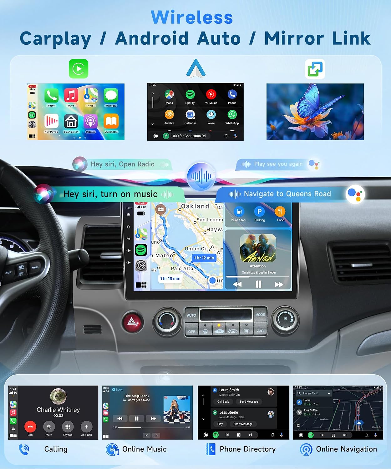 Podofo 8 Core 6GB+128GB Car Stereo for Honda Civic 2006-2011, 10.1" IPS HD Touchscreen Android Radio with Wireless Carplay & Android Auto, 5G WiFi GPS DSP FM/RDS Bluetooth AHD Backup Camera
