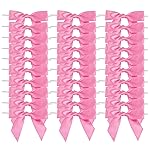 AIMUDI Hot Pink Satin Ribbon Twist Tie Bows for Treat Bags 3.5 Premade Small Pink Bows for Crafts Cake Pops Premade Bows for Gift Wrapping Wedding Shower Mother\'s Day Party Favor - 50 Counts