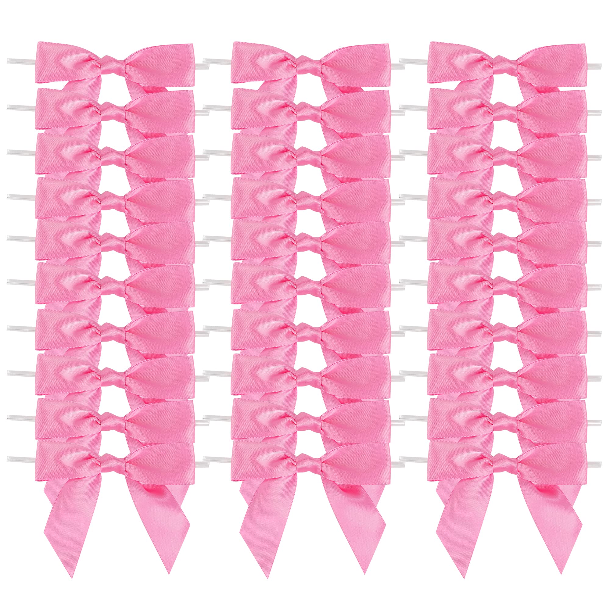AIMUDI Hot Pink Satin Ribbon Bows for Treat Bags 3.5" Premade Small Pink Twist Tie Bows for Crafts Cake Pops Gift Wrapping Wedding Shower Mother's Day Party Favor - 50 Counts