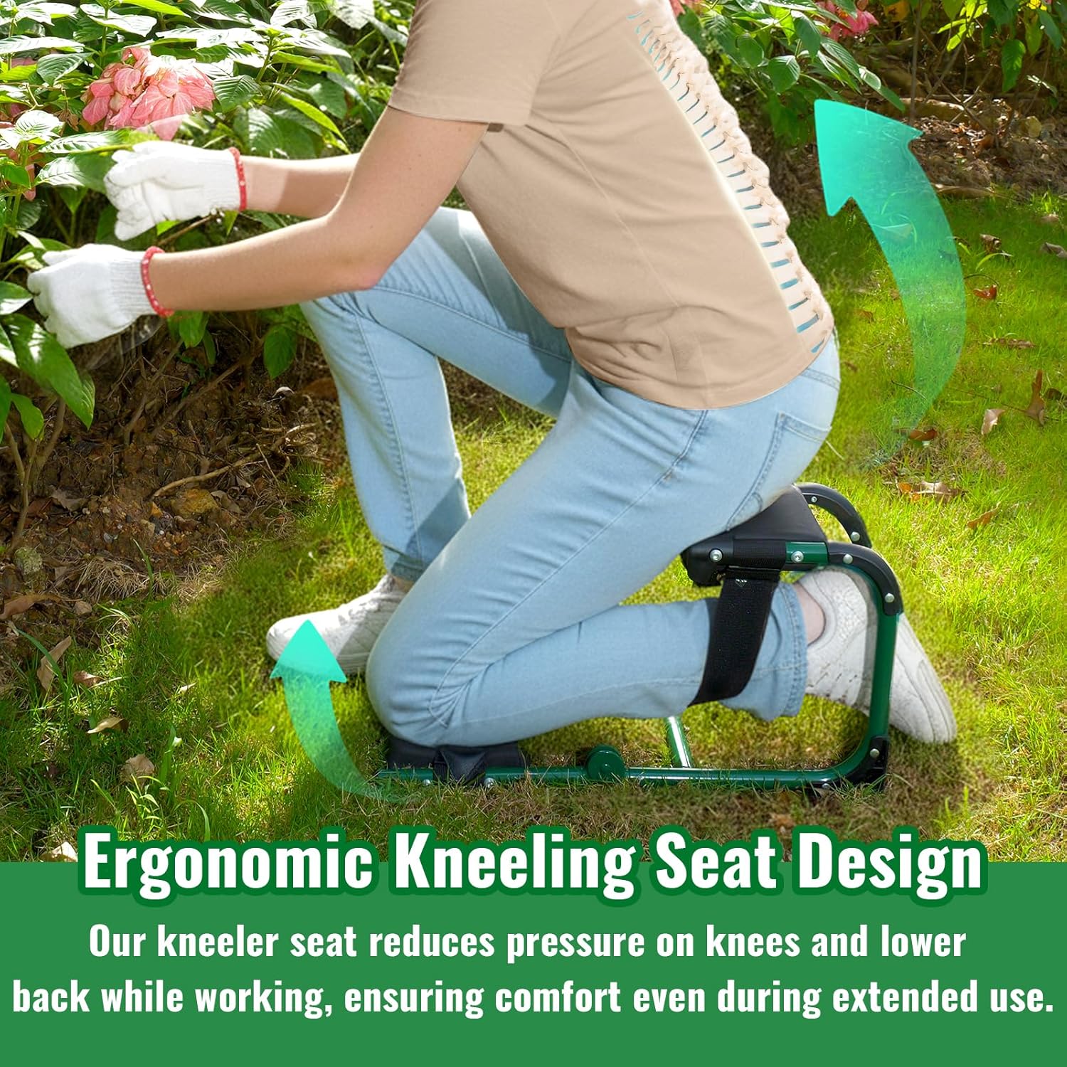 Garden Kneeler and Seat, Ergonomic 2-in-1 Foldable Knee Seat, Gardening Stool with Soft Adjustable Kneeling Pad, Gardening Gifts for Women Mom Men Seniors