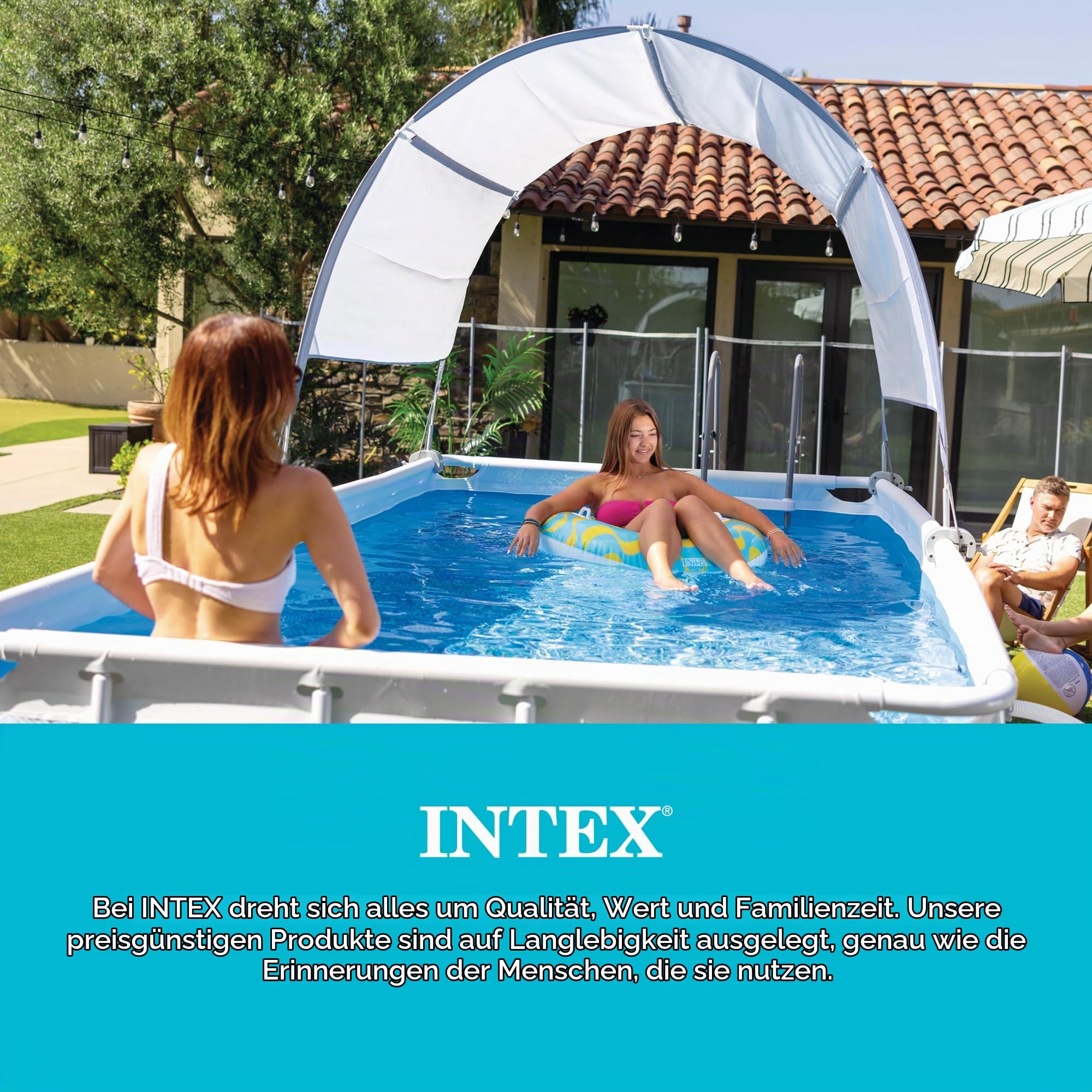 Intex 28054E Schutzabdeckung mit LSF 50 Plus, wasserdichte Überdachung für 2,7 m oder kleinere rechteckige Schwimmbäder, Grau