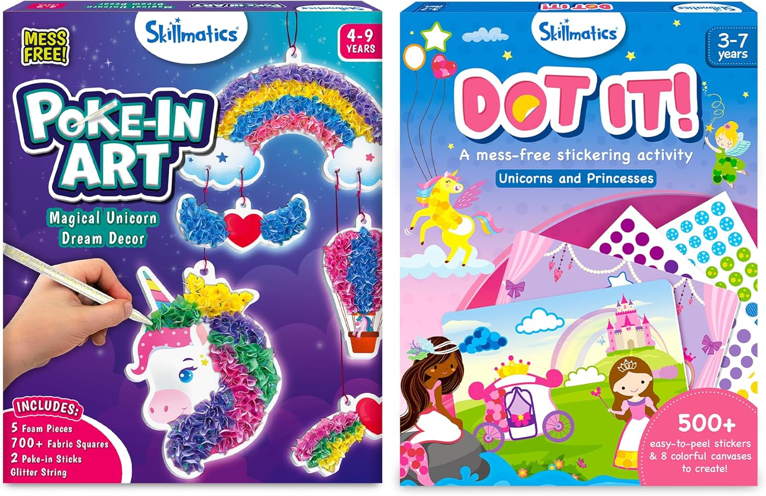 Skillmatics Poke in Art Unicorns Dream Decor & Dot It Unicorns and Princesses Bundle, Mess-Free Art for Kids, DIY Craft Kits, Creative Activity, Gifts for Ages 3, 4, 5, 6, 7, 8, 9