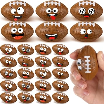 24 Pcs Mini Face Football Stress Balls for Boys Girls Fidget Toys Bulk Foam Football for Stress and Anxiety Relief Balls for Party Favors Birthday Gift Decoration