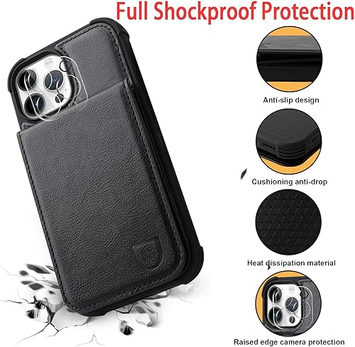 Miniatura 5 de VANAVAGY Funda tipo cartera compatible con iPhone 15 Pro para mujeres y hombres con tarjetero de crédito, cierre magnético de piel RFID, funda para