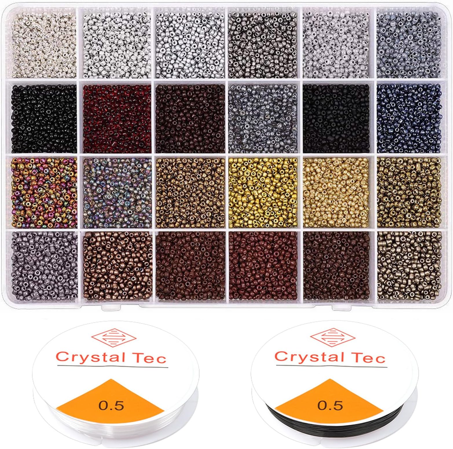 3950 Rocailles Perlen 2 Mm – Grüntöne Mix In Sortierbox, Glas Seed Beads