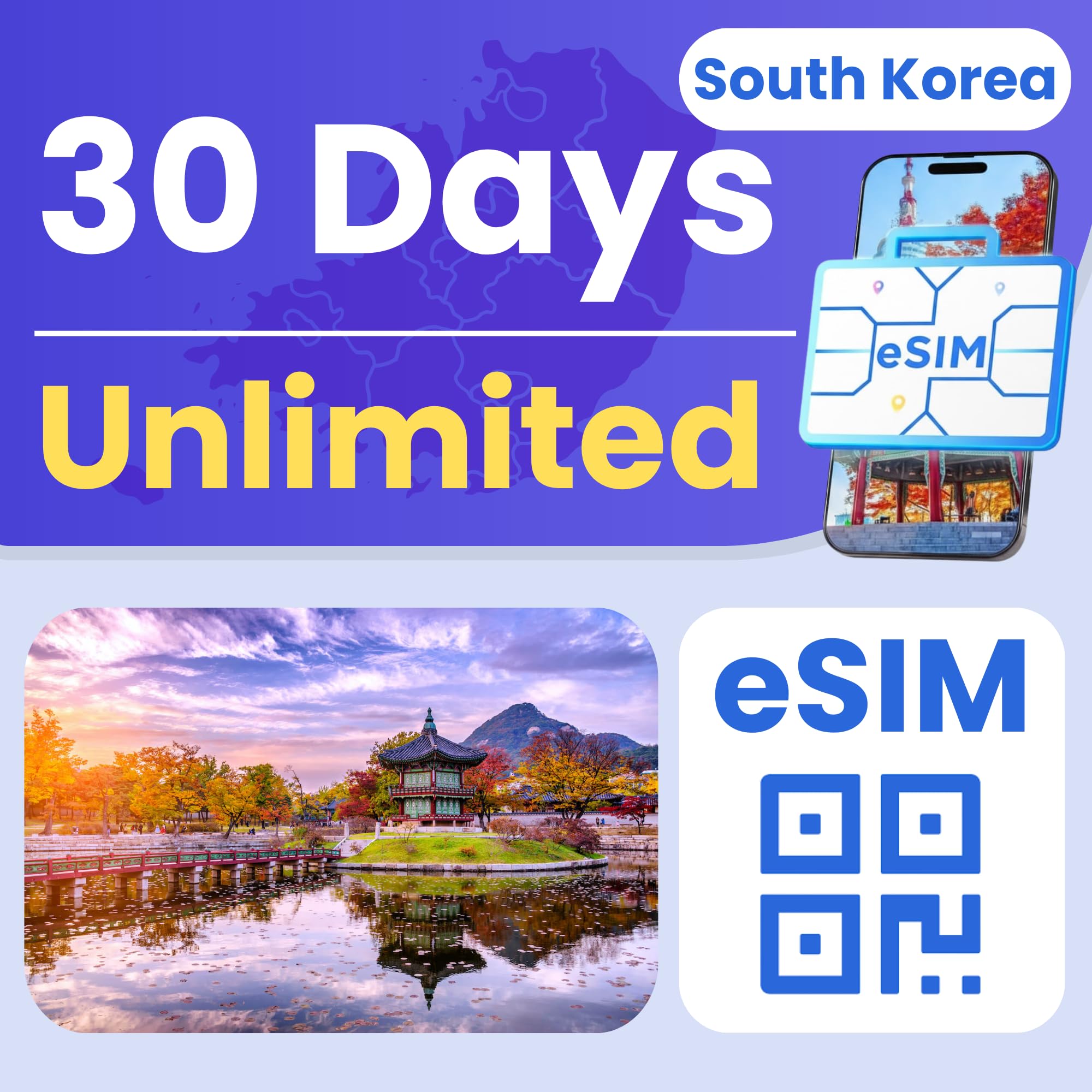 Korea eSIM Unlimited 30-Day 5G LTE Hotspot No Physical SIM