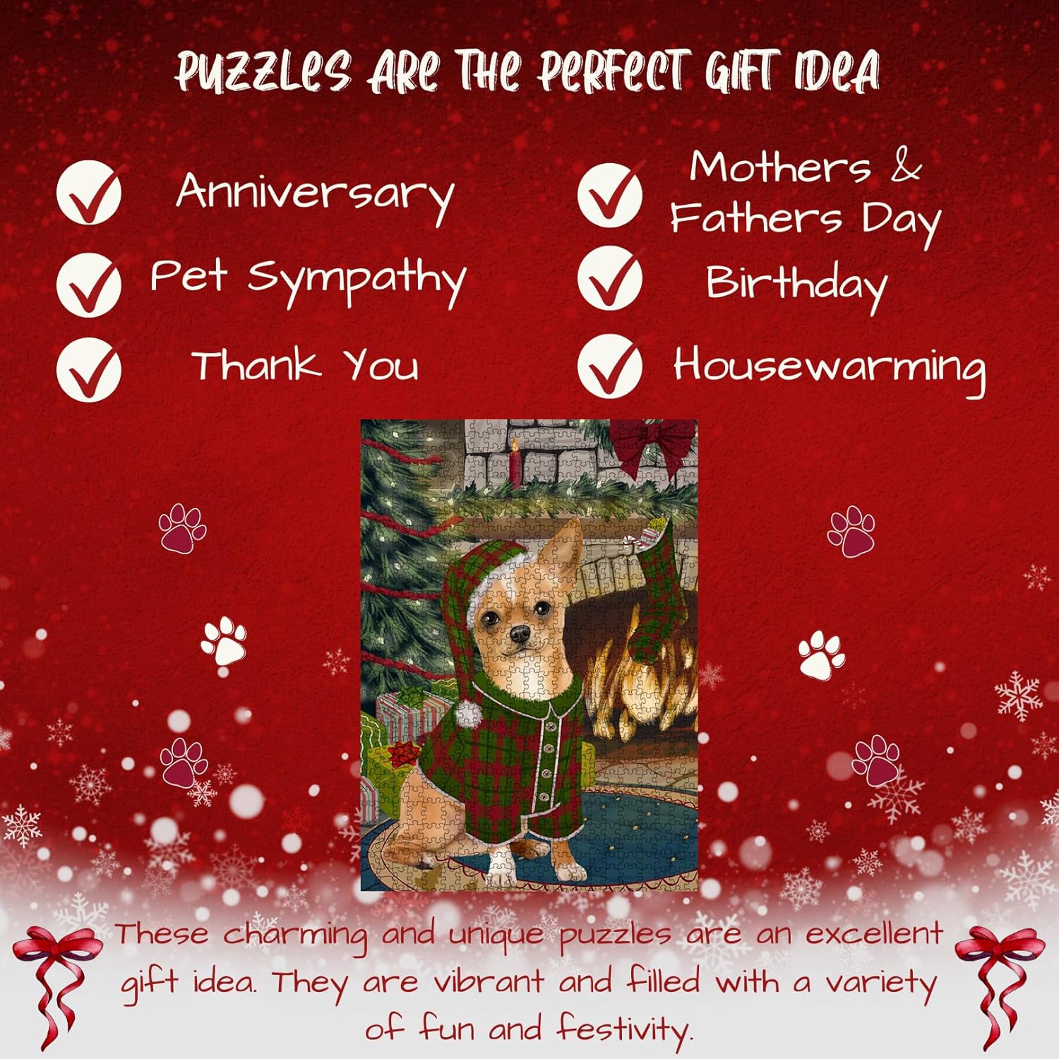Christmas Stocking was Hung Chihuahua Dog Jigsaw Puzzle for Adults - Animal Printed Interlocking Puzzle Game Artwork - Gift for Dog Lover's - 1000 Pcs 11"x14", PZLE51637