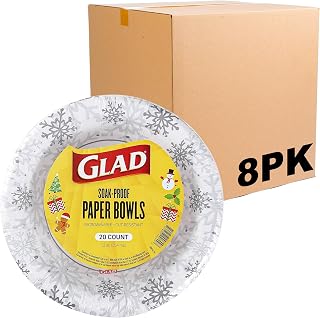 Everyday Disposable Paper Bowls, Holiday Gray Snowflake Design - Heavy Duty, Microwavable Bowl - Grey Snowflakes - 12 Ounces, 20 Count - 8 Pack