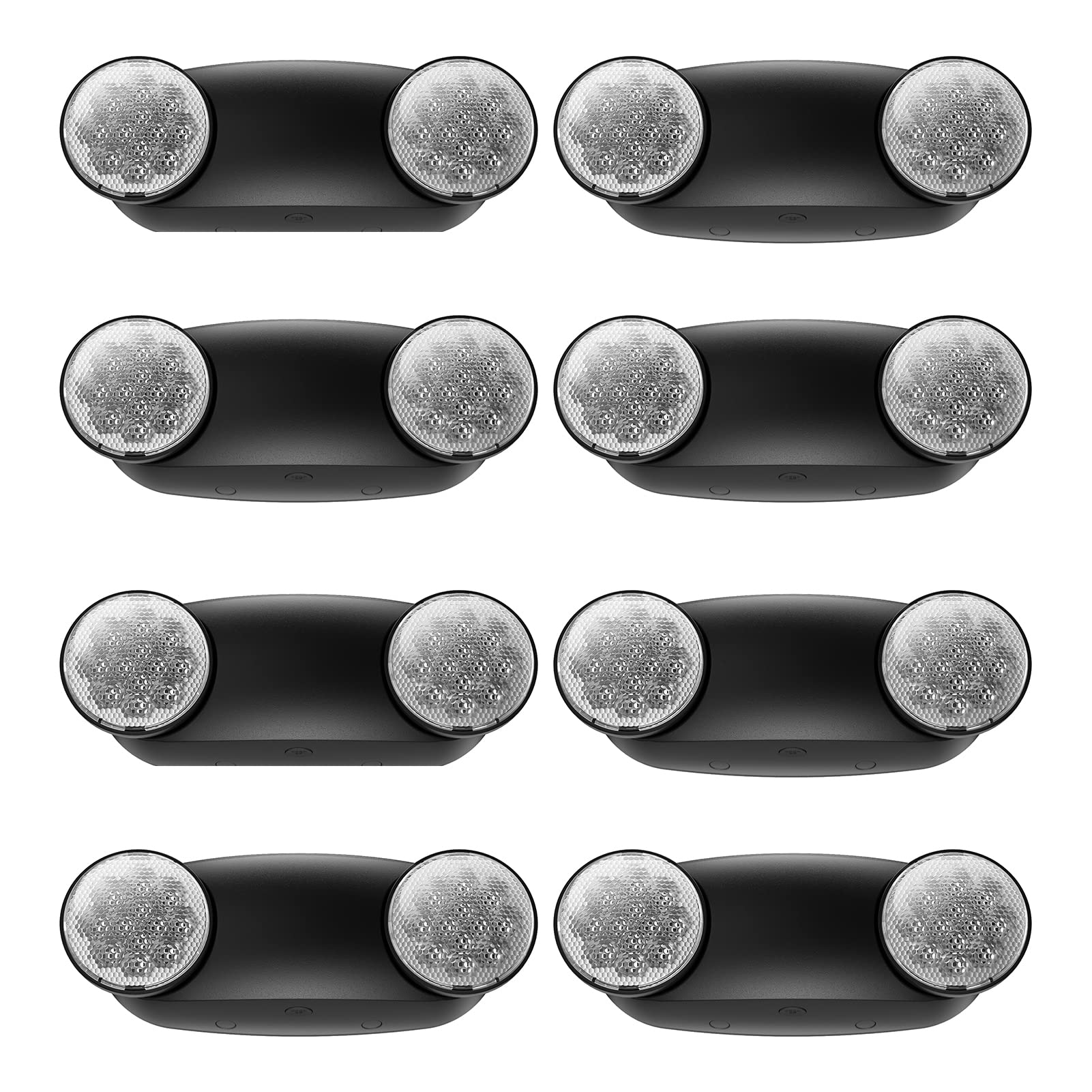 SPECTSUN 8 Pack Black Led Exit Sign with Emergency Lights &amp;Battery Backup -Adjustable Hardwired 2 LED Head-UL Certified-120-277VAC