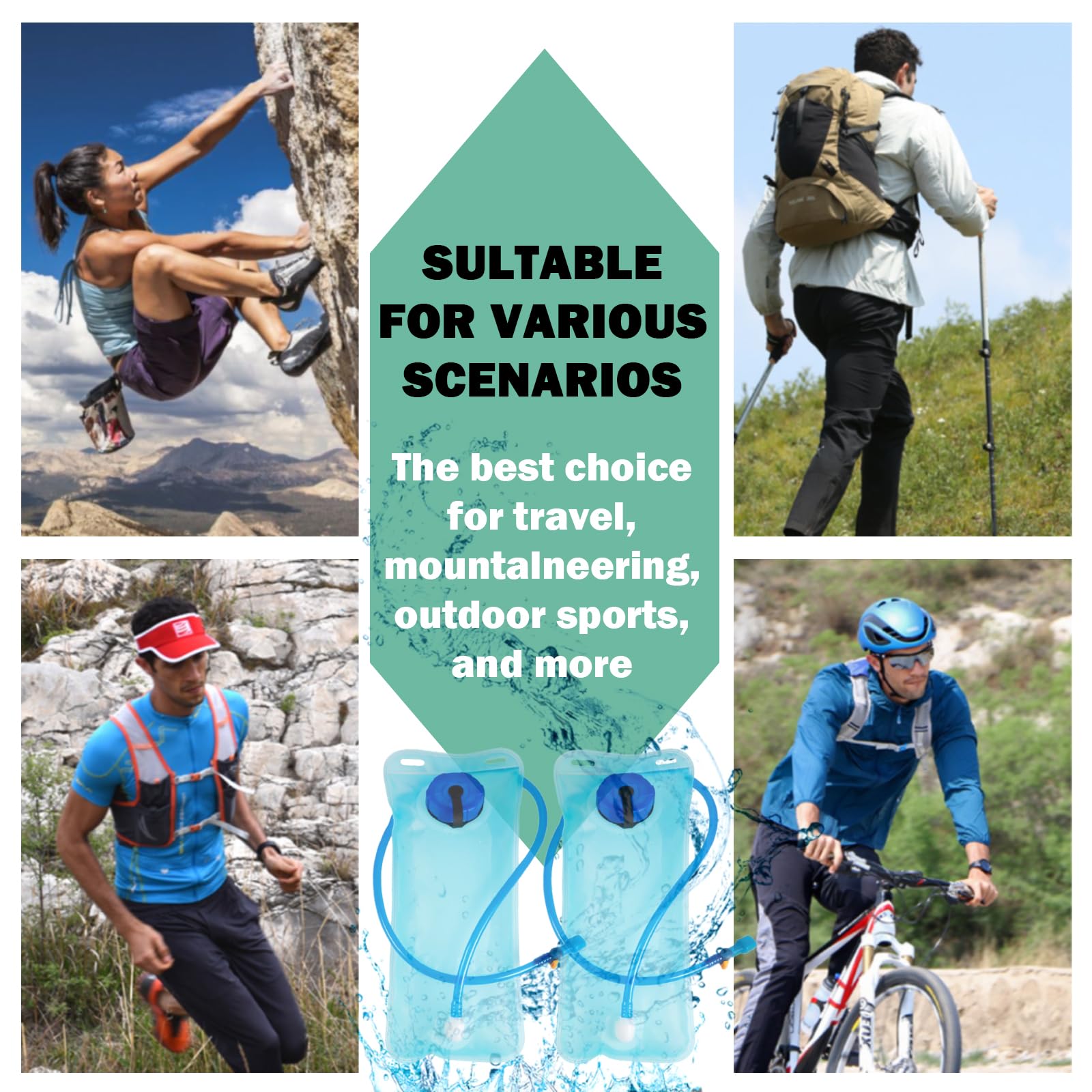 DKDDSSS 2 Piezas Bolsa De Agua para Mochila Hidratación 2 L, Vejiga de Hidratación, Bolsa de Hidratación, Desmontable Apertura Grande Bolsa Hidratación para Ciclismo Senderismo Excursionismo Camping