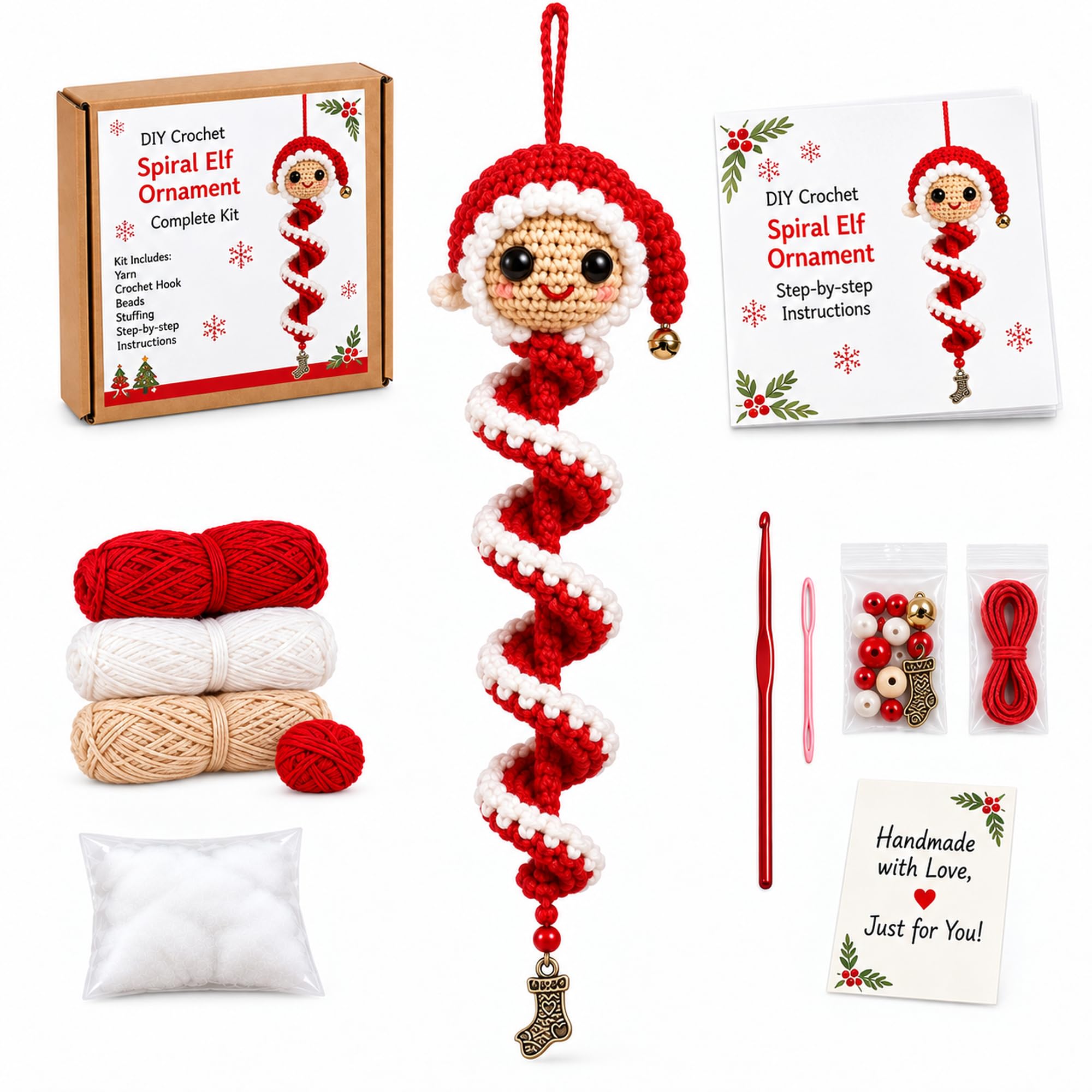 Crochet Kit for Beginners, Crochet Christmas Decorations Spiral Ornament