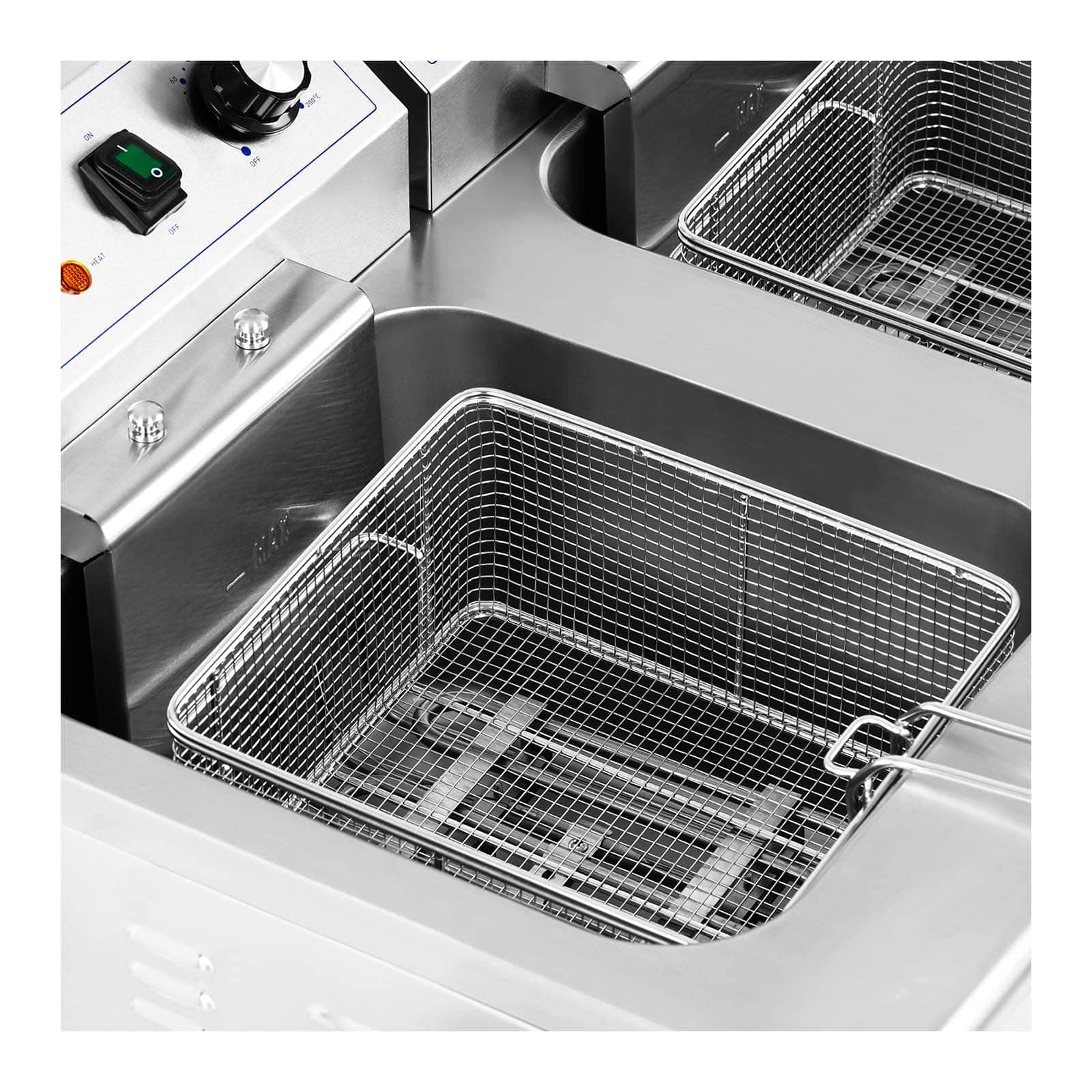 Royal Catering Doppel-Elektro-Fritteuse mit Unterschrank 2 x 16 l (2 x 10 l Öl) 10 000 W 400 V Ablasshahn Kaltzone Gastro-Fritteuse