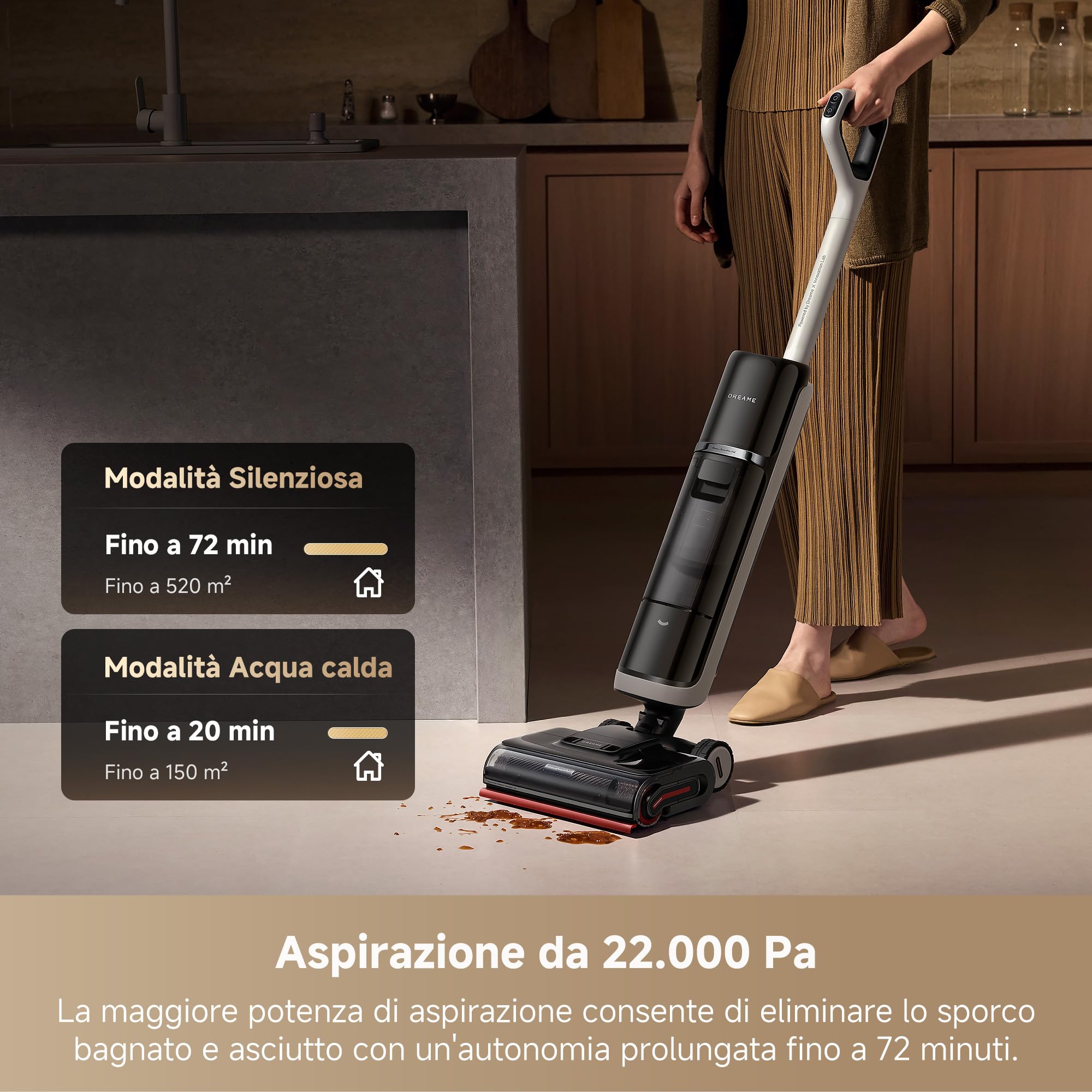 DREAME H15 Pro Heat Aspirapolvere Lavapavimenti, Lavaggio 85 °C, Braccio Robotico IA GapFree, RGB, Aspirazione 22.000 Pa, 0 Grovigli,Lavaggio Spazzola 100 °C,Asciugatura 5 Min 90 °C,Navigazione e App