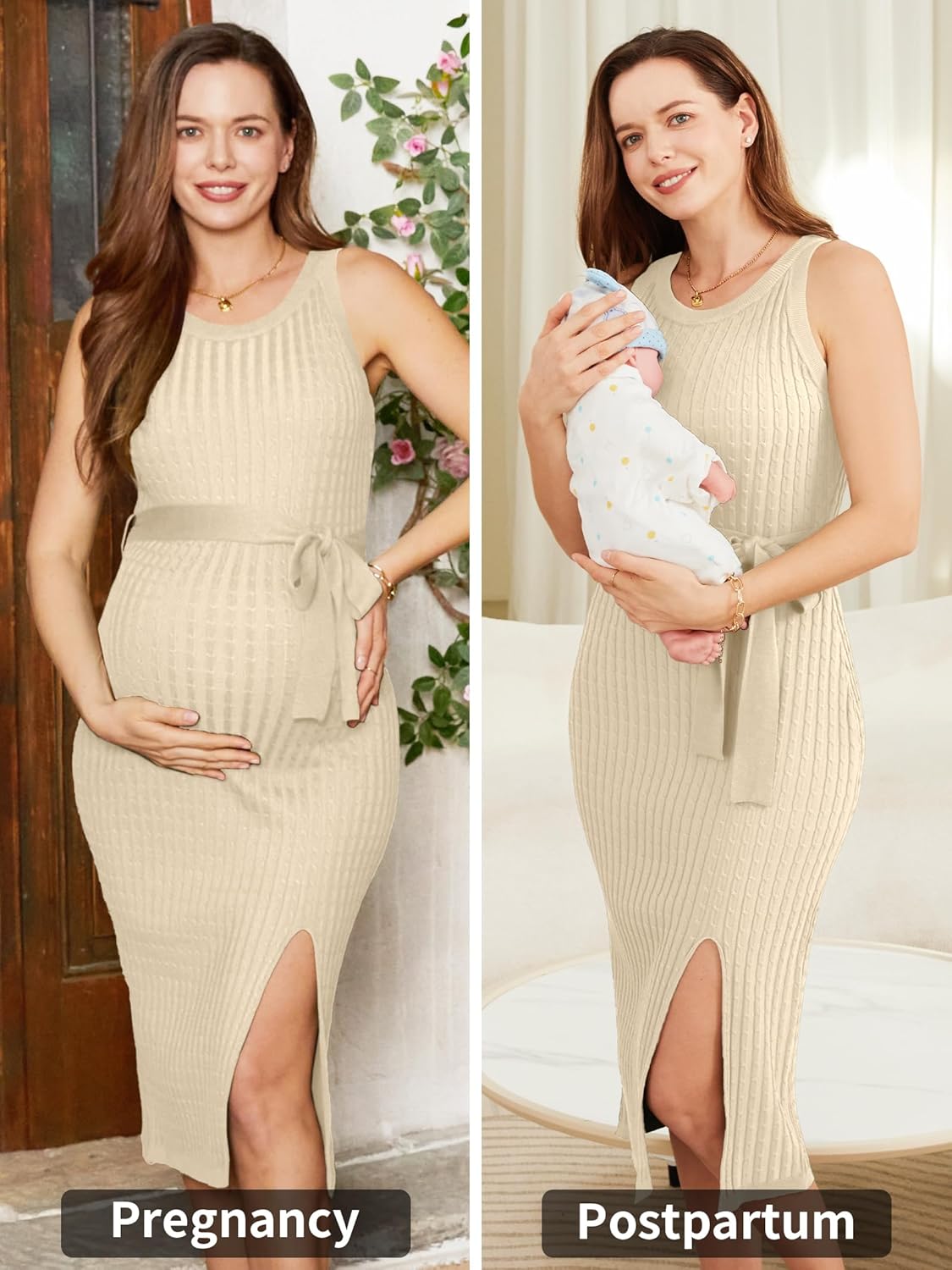 V FOR CITY Maternity Dress for Baby Shower Cable Knit Slit Pregnancy Dresses Casual Sleeveless Bodycon Pregnant Clothes - Image 4
