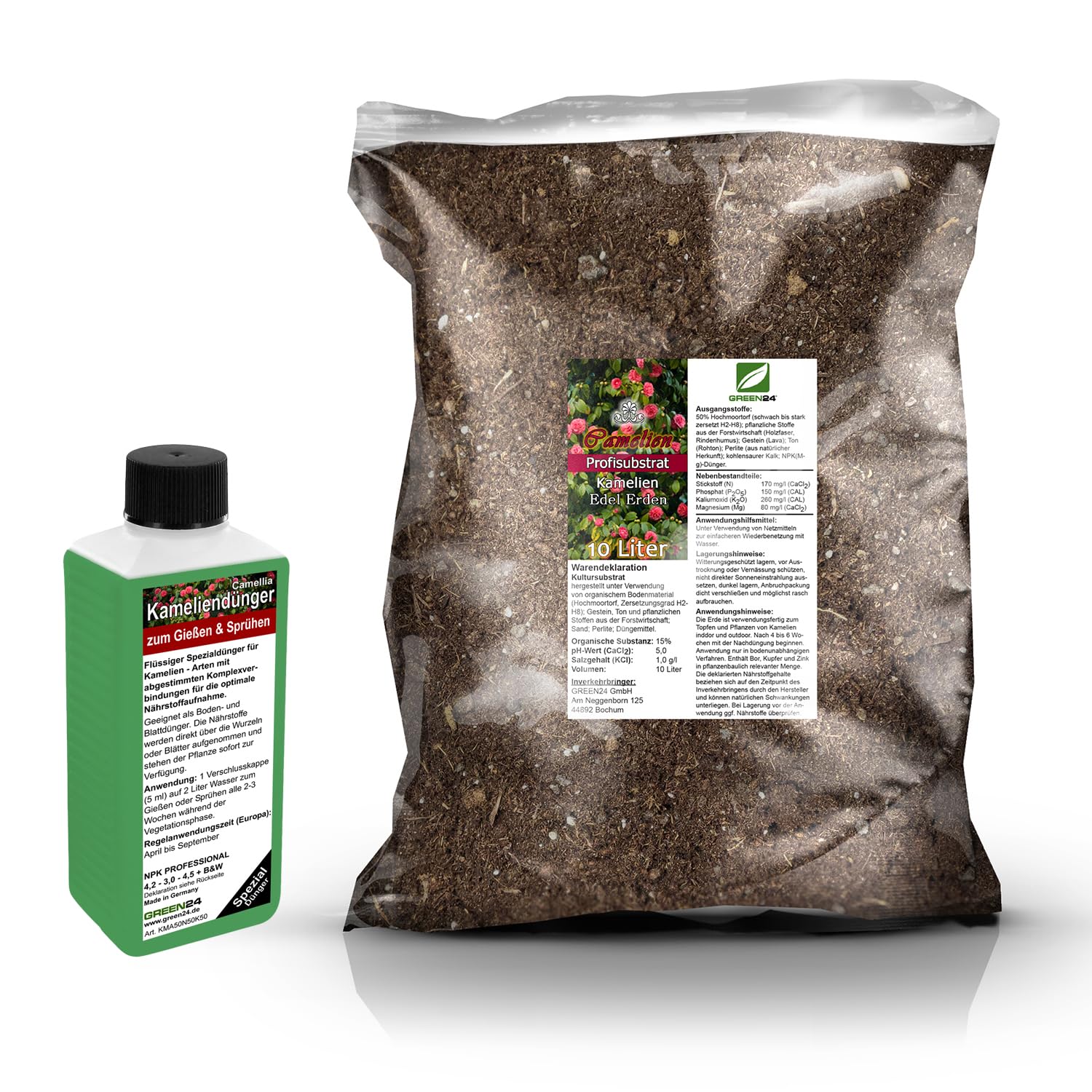 Umtopf - Set fr Kamelien Camellia - bestehend aus 10 Liter Spezial -  Substrat und darauf abgestimmten Flssigdnger NPK Volldnger (fr  Kamelien) : Amazon.de: Garten