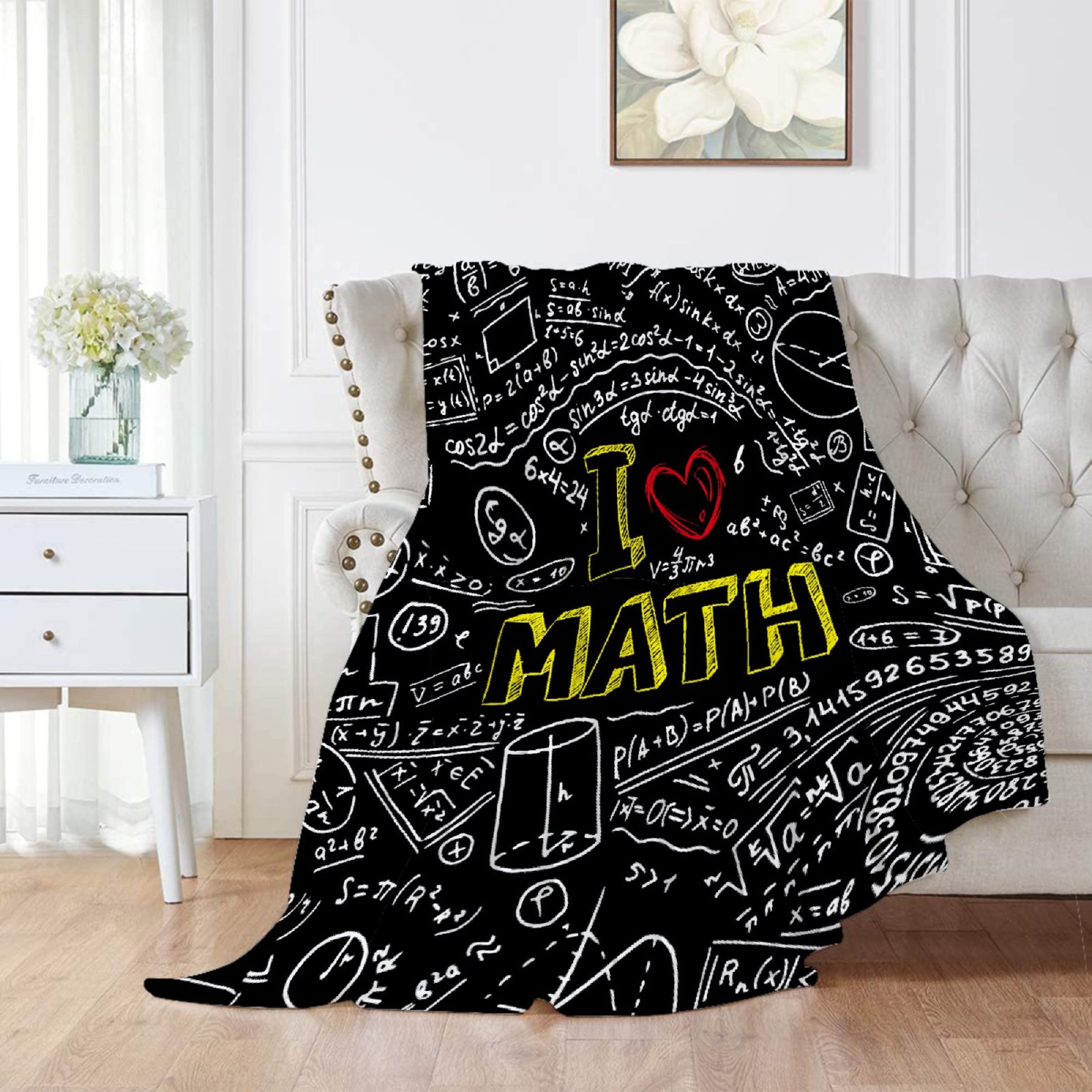 Manta De Franela 'I Love Math' Para Siesta, 150x125 Cm, Suave Y Cálida, Ideal Para Sofá O Picnic