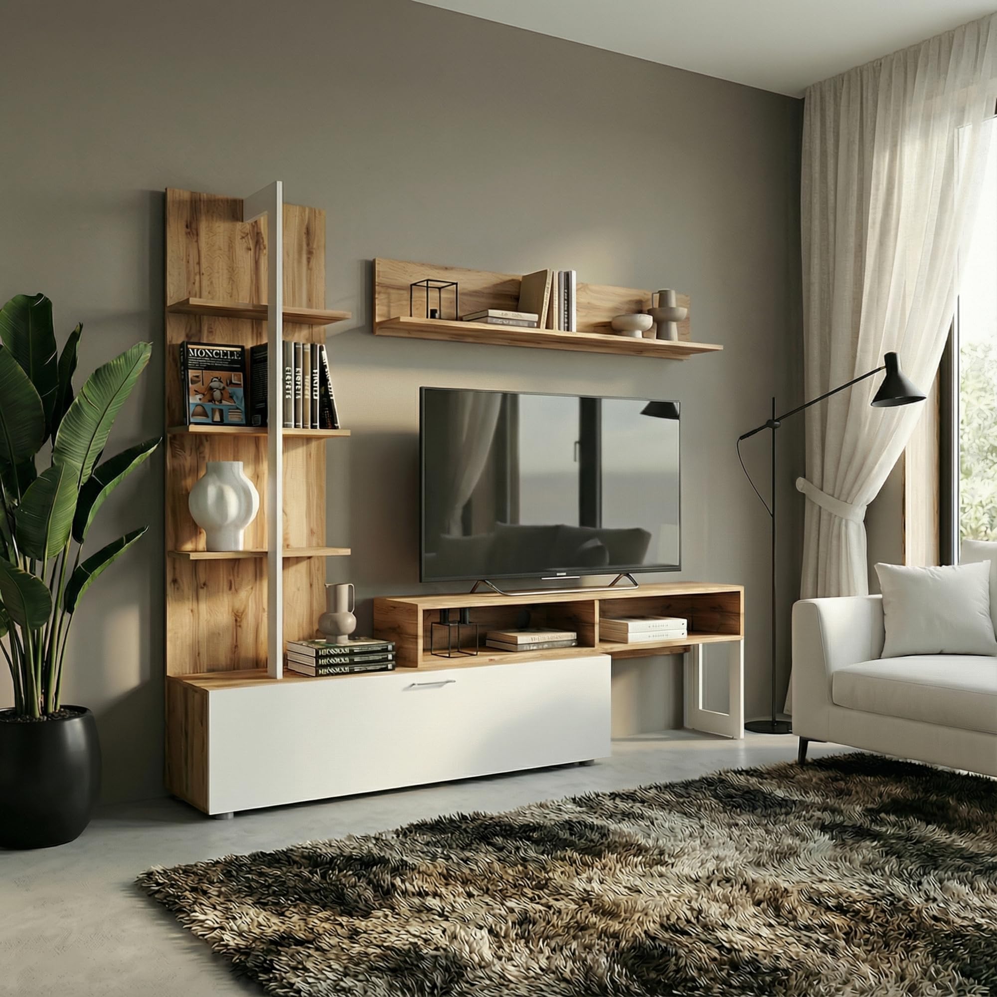 Komodee Ensemble TV Molde Chene Wotan/Blanc 251x174x37 cm