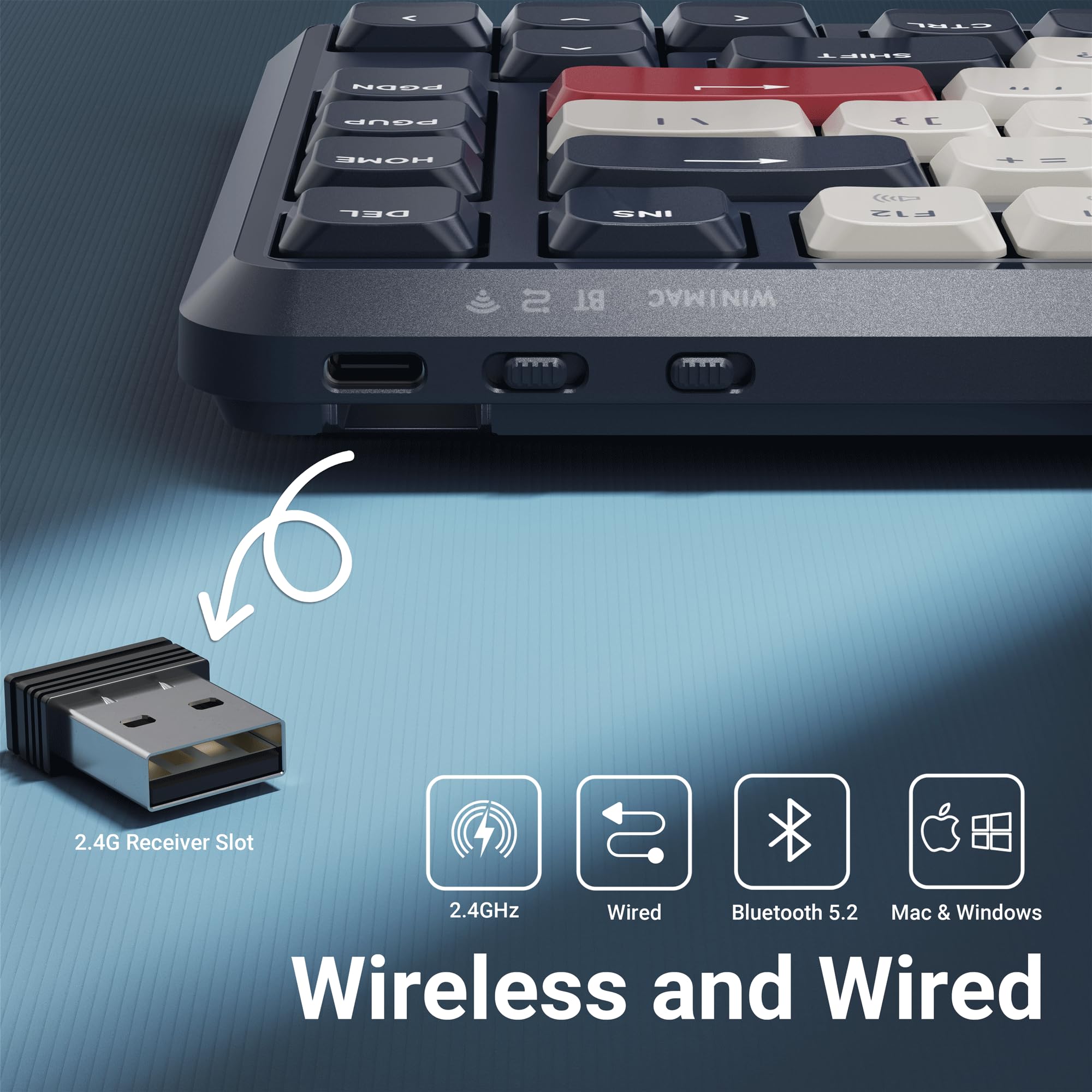 Keychron KJ1 Tastiera meccanica wireless a basso profilo, 2,4 GHz, Bluetooth QMK 75% Layout RGB, interruttore rosso sostituibile a caldo, compatibile con Mac Windows Linux, ricarica rapida da 2000 mAh