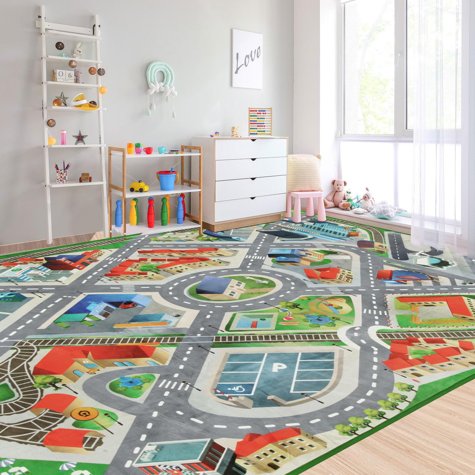 Large Kids Carpet Play Mat Rug for Playroom, 60'' x 84'’ Car Rugs Mat for Kids Toy Cars, City Life with Road Traffic Playmat Rugs Great for Kids