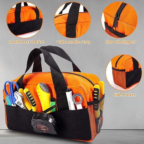 Miniatura 4 de Pequeña bolsa de herramientas, bolsa organizadora de herramientas, bolsa de lona de boca ancha, para garaje, taller, mejoras del hogar y viajes,