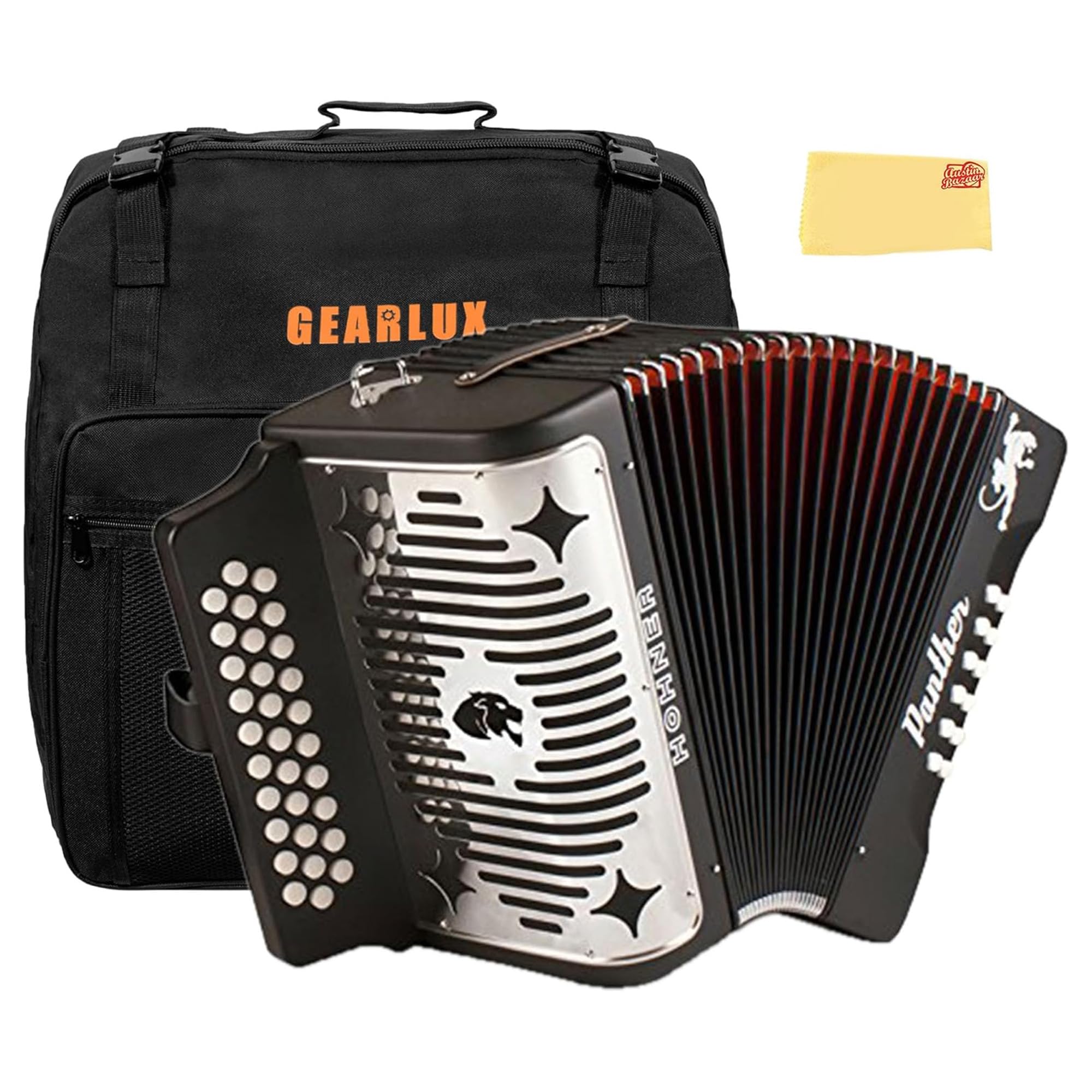 Panther Diatonic Accordion - Keys G/C/F Bundle with Gig Bag and Austin Bazaar Polishing Cloth