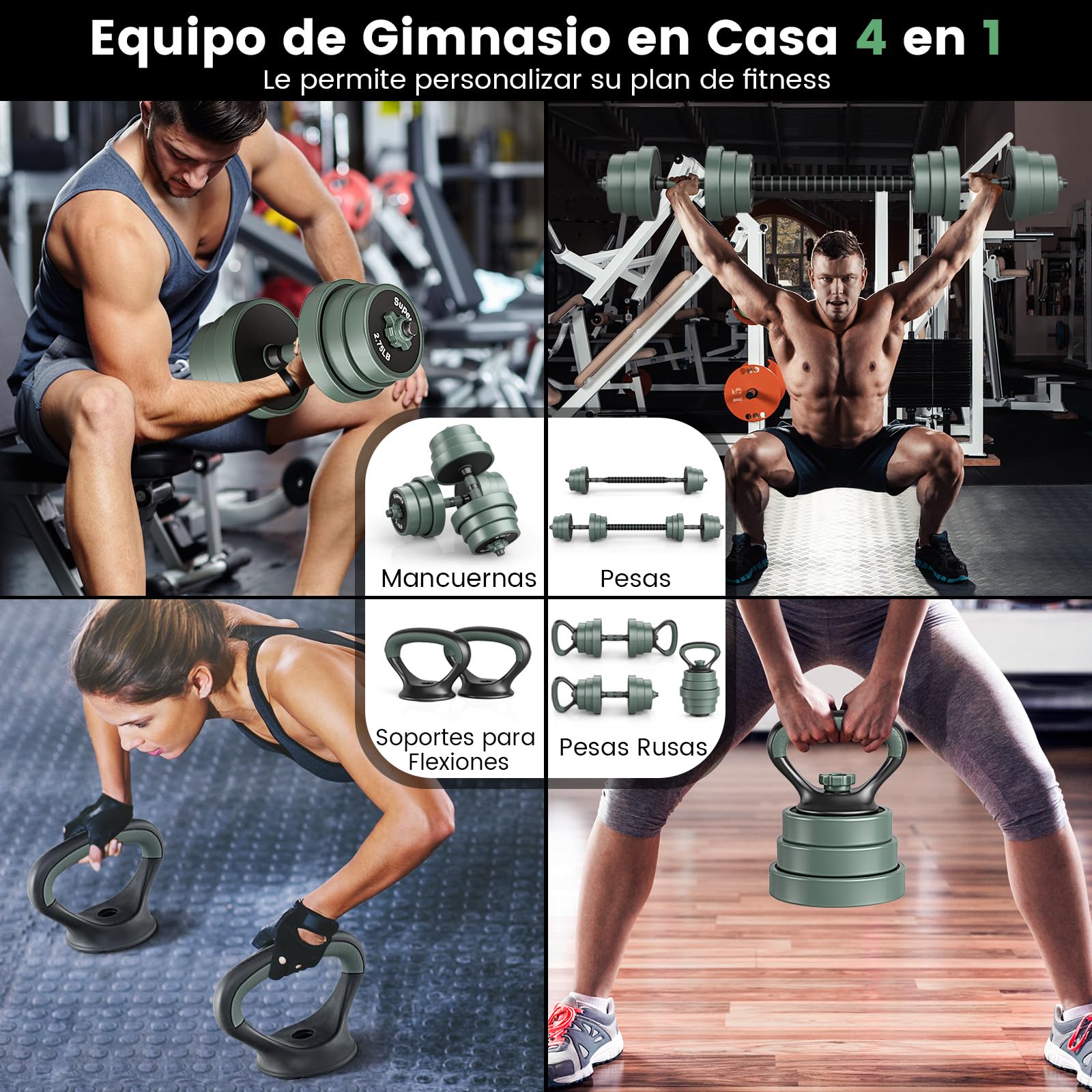 GOPLUS Juego de Mancuernas 4 en 1, Juego de Pesas 20 kg Ajustables con Barras de Conexión Antideslizantes, Pesas Rusas, Soporte para Flexiones, Equipo de Ejercicio Fitness para Gimnasio en Casa