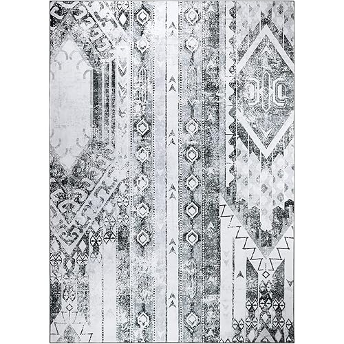Wonnitar Machine Washable Large Area Rug - 5x7 Grey Ultra-Thin Living Room Rug,Non-Slip Bohemian Bedroom Rug Printed Dining Room Accent Throw Mat,Distressed Boho Indoor Carpet for Playroom Kitchen