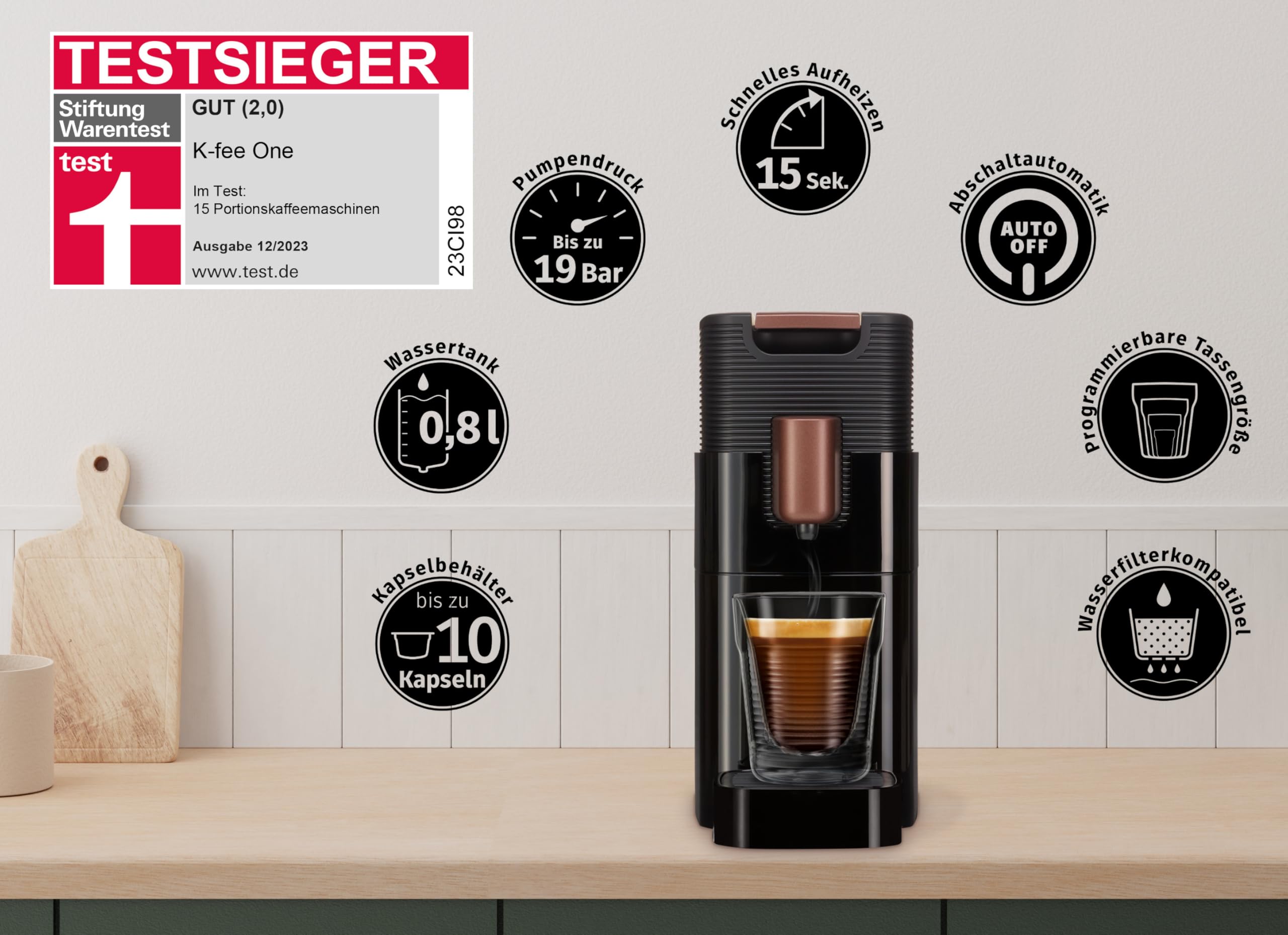 K-FEE ONE Kapselmaschine Schwarz/Kupfer kompakt Kaffee Tee Kakao ALDI EXPRESSI kompatibel