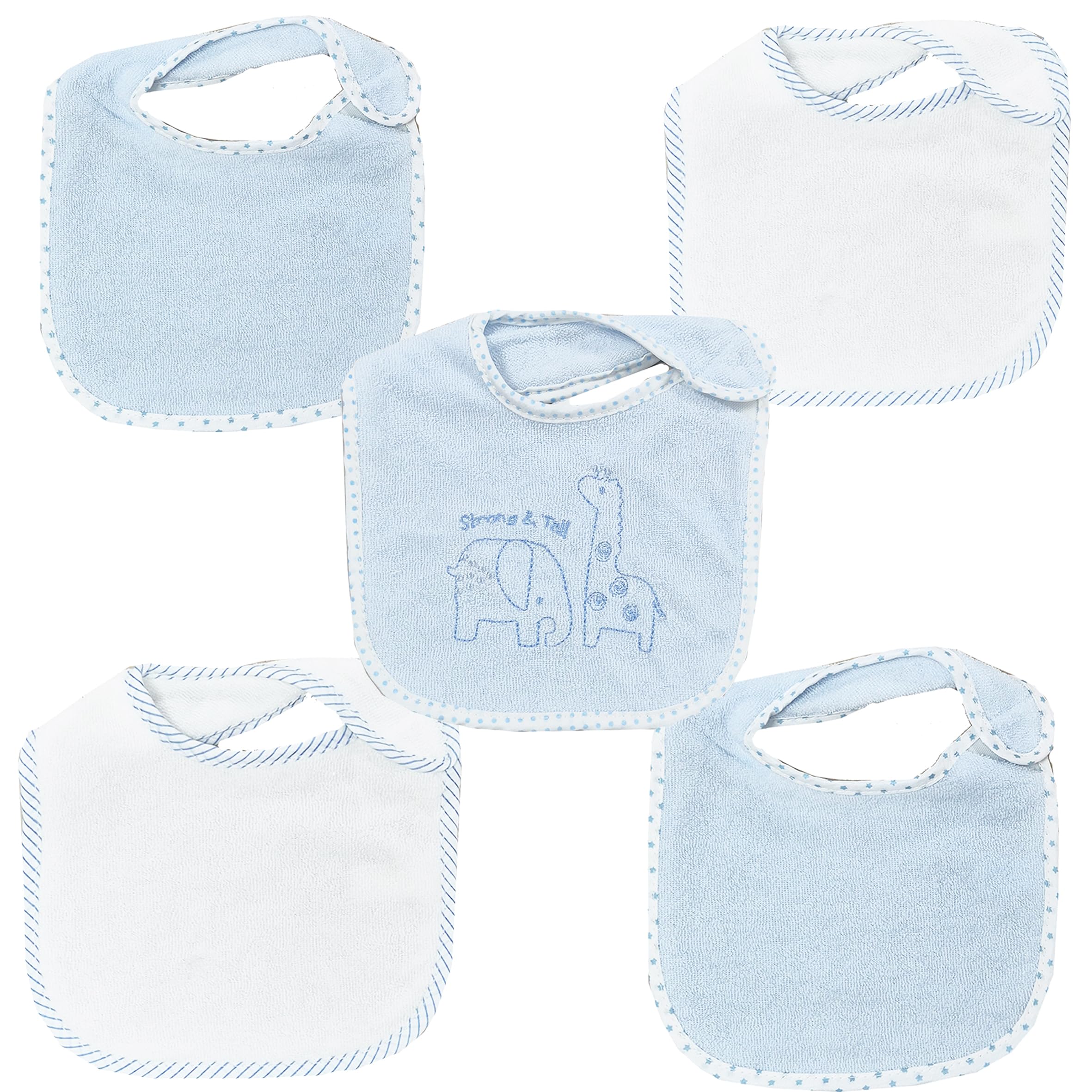 Baby Terry Bibs 5 Pack Boys Girls Feeding Dribble Baby Bibs (Blue)