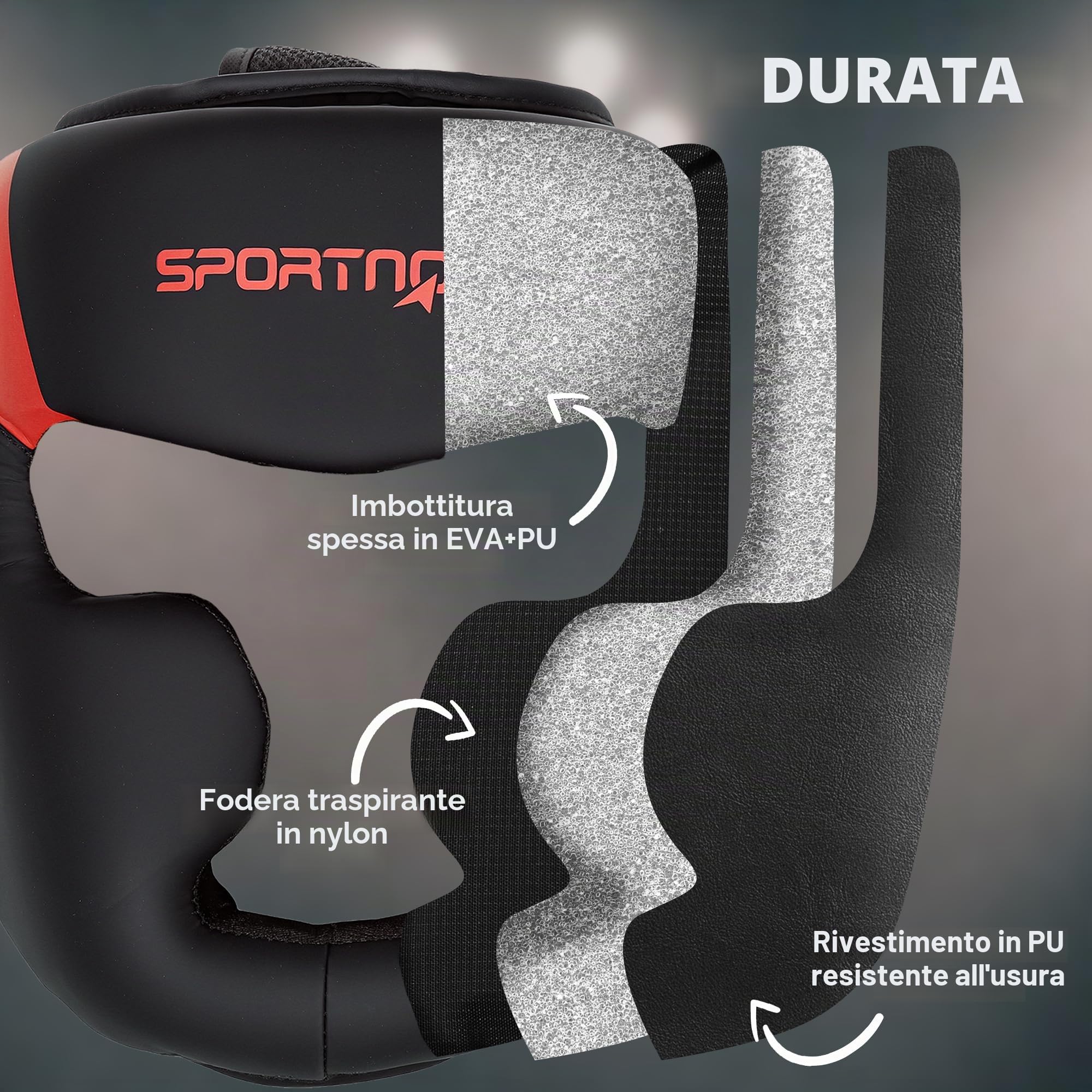 SPORTNOW Protezione testa e casco boxe, cinghia regolabile, Rosso/Nero