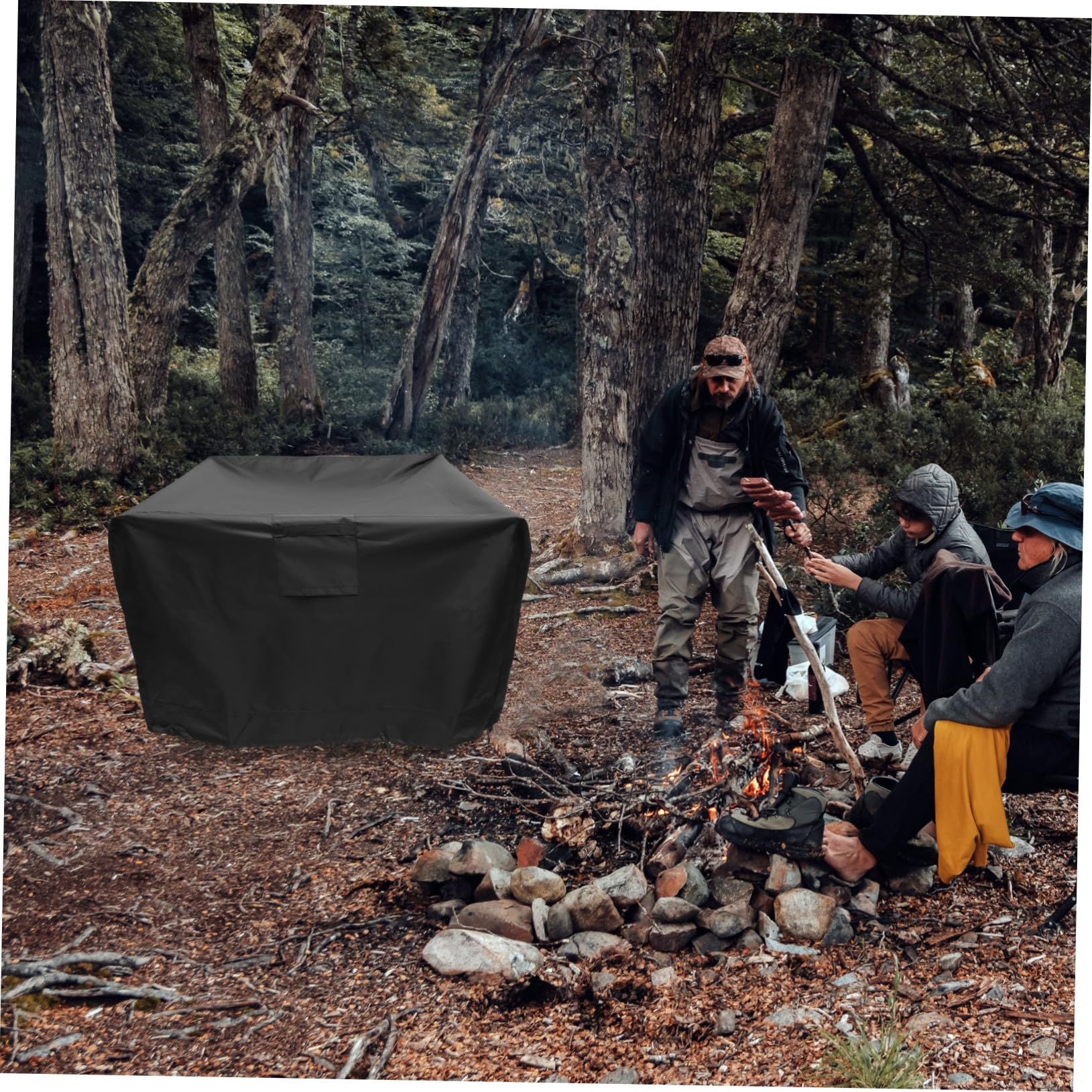 TEHAUX Copertura Leggera e Anti-ultravioletti per Barbecue da Esterno Nero Oxford 420d Protezione Resistente per Grill Rotondo, Accessorio per Attività All'aperto