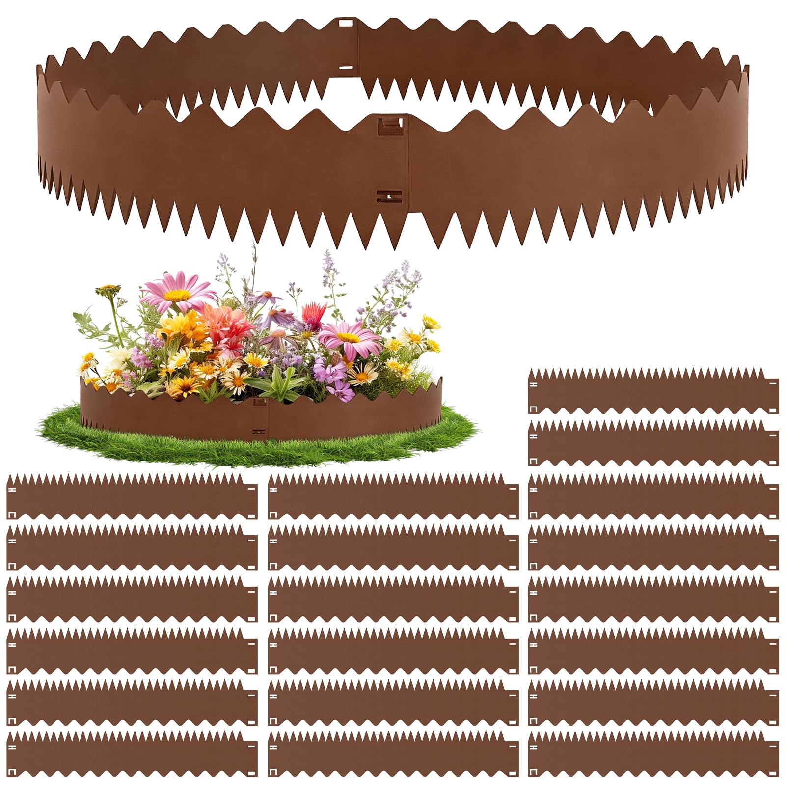 papasbox 20Pack Lawn Edging, 107.5 * 20cm Wave garden edging border, Flexible Garden Edging, Corten Steel Heavy Duty LawnEdging, metal lawnedging-No-Dig Hammer-in-Grass Landscaping Pathway Edge Strip