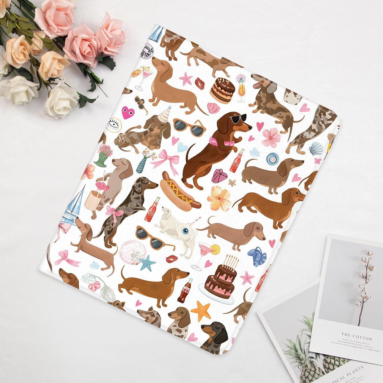 Idocolors Cute Dachshund Case for 13" iPad Pro M4 2024 with Pencil Holder, Auto Wake/Sleep Leather Soft TPU Back Cover for Women Girls