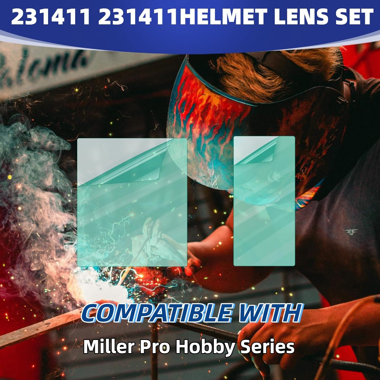 Welding clear Lens Set Impact & Spark Resistant for Miller Electric Helmets (20-Piece: 10x 231410 Inside + 10x 231411 Front Covers)