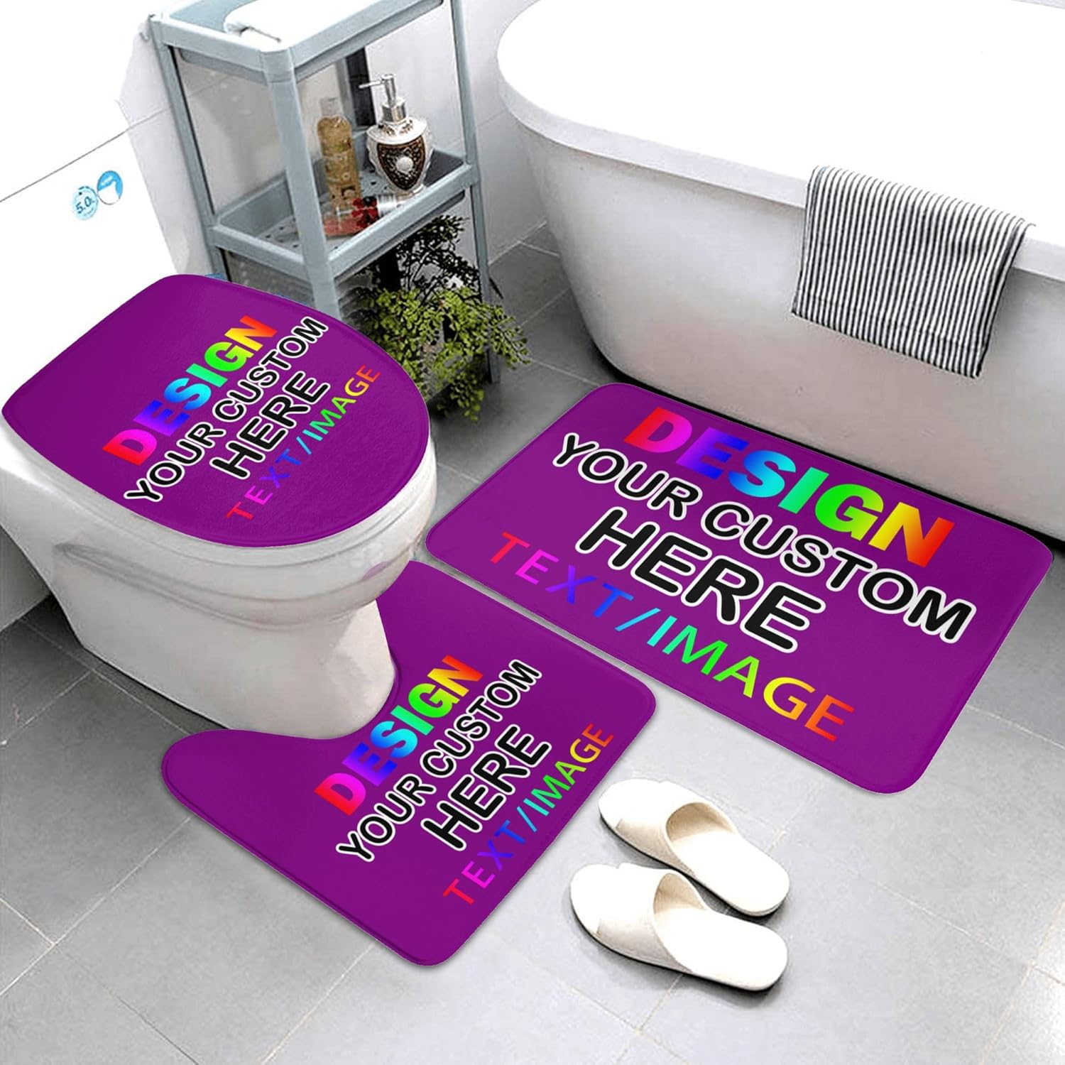 Custom 13 Piece Bathroom Rugs Set, Customized Contour Mat Toilet Lid Cover, Personalized Design Bathroom Mat for Home Decor