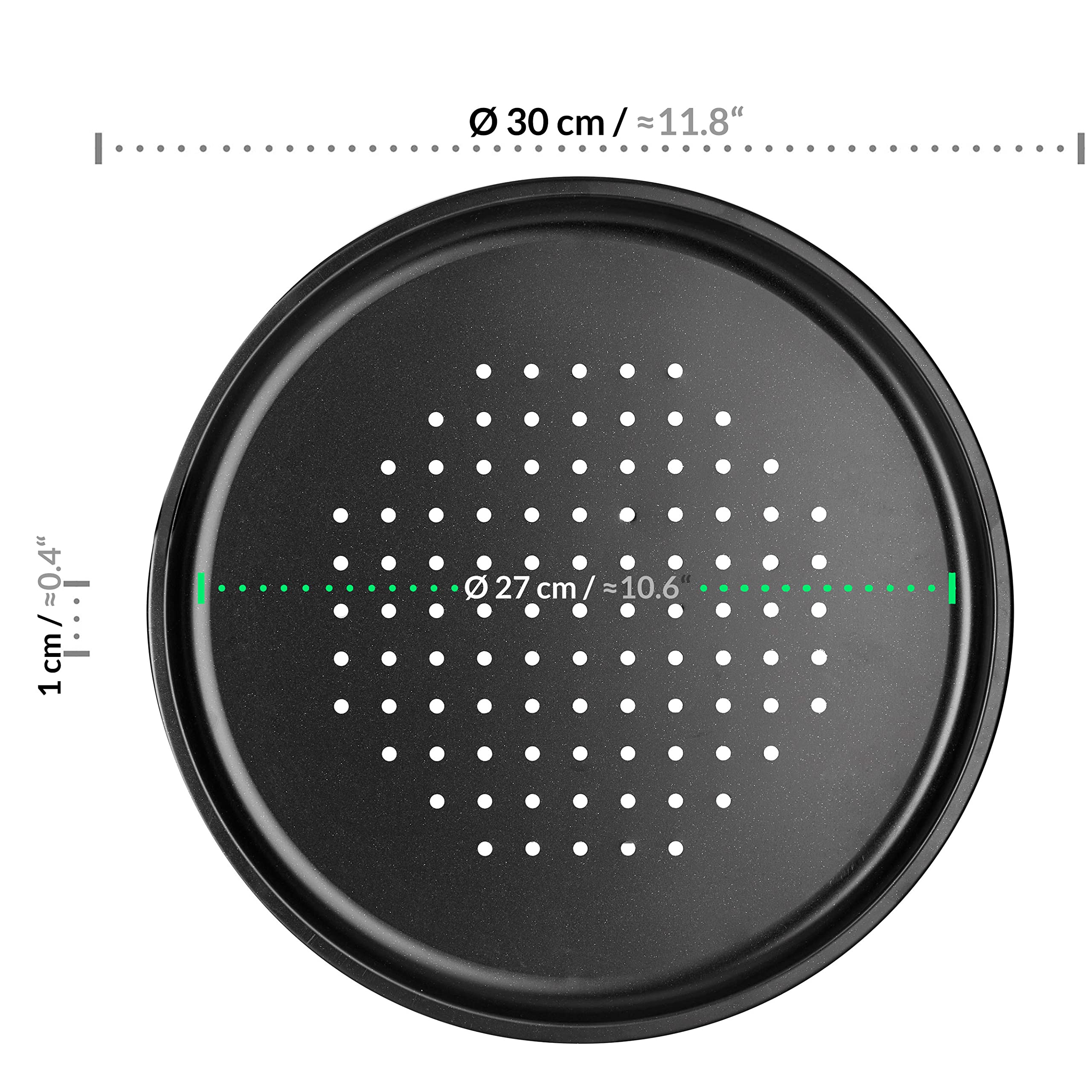 Grizzly Pizzablech, 10er Set, 30 cm, gelocht, Antihaftbeschichtung, Carbonstahl, perforiertes Backblech für knusprige Pizza