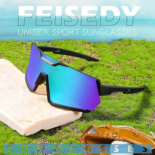 Miniatura 6 de FEISEDY Gafas de sol de ciclismo para hombres y mujeres, con 3 lentes intercambiables, TR90 gafas deportivas de béisbol para jóvenes y adolescentes