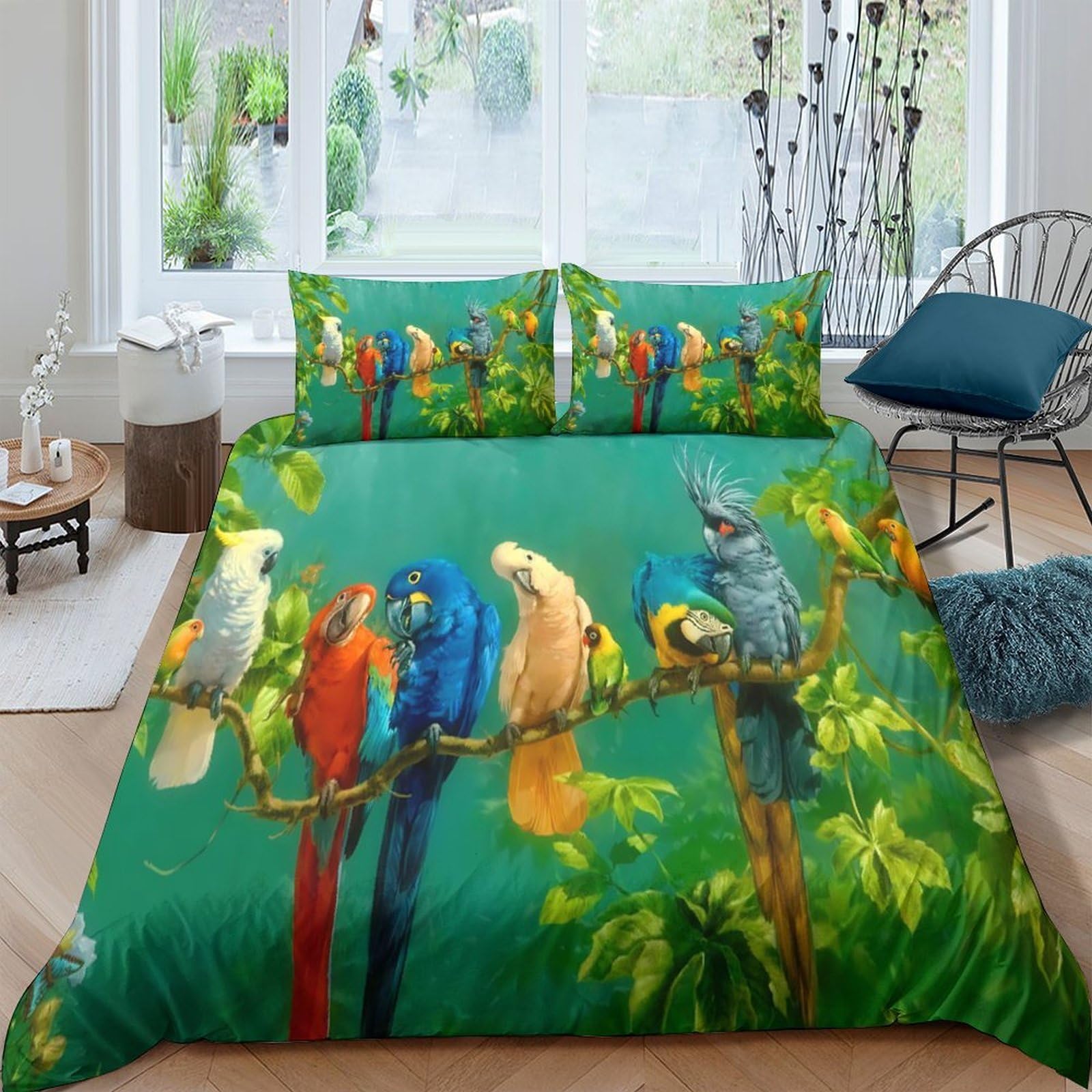 Ctjqhvkz Style-3 3D Printed Tropical Parrot Fitted Sheet Microfiber Colorful Macaw Mattress Cover Non-Slip Easy Care For Bedroom Decor Single（135X200cm）