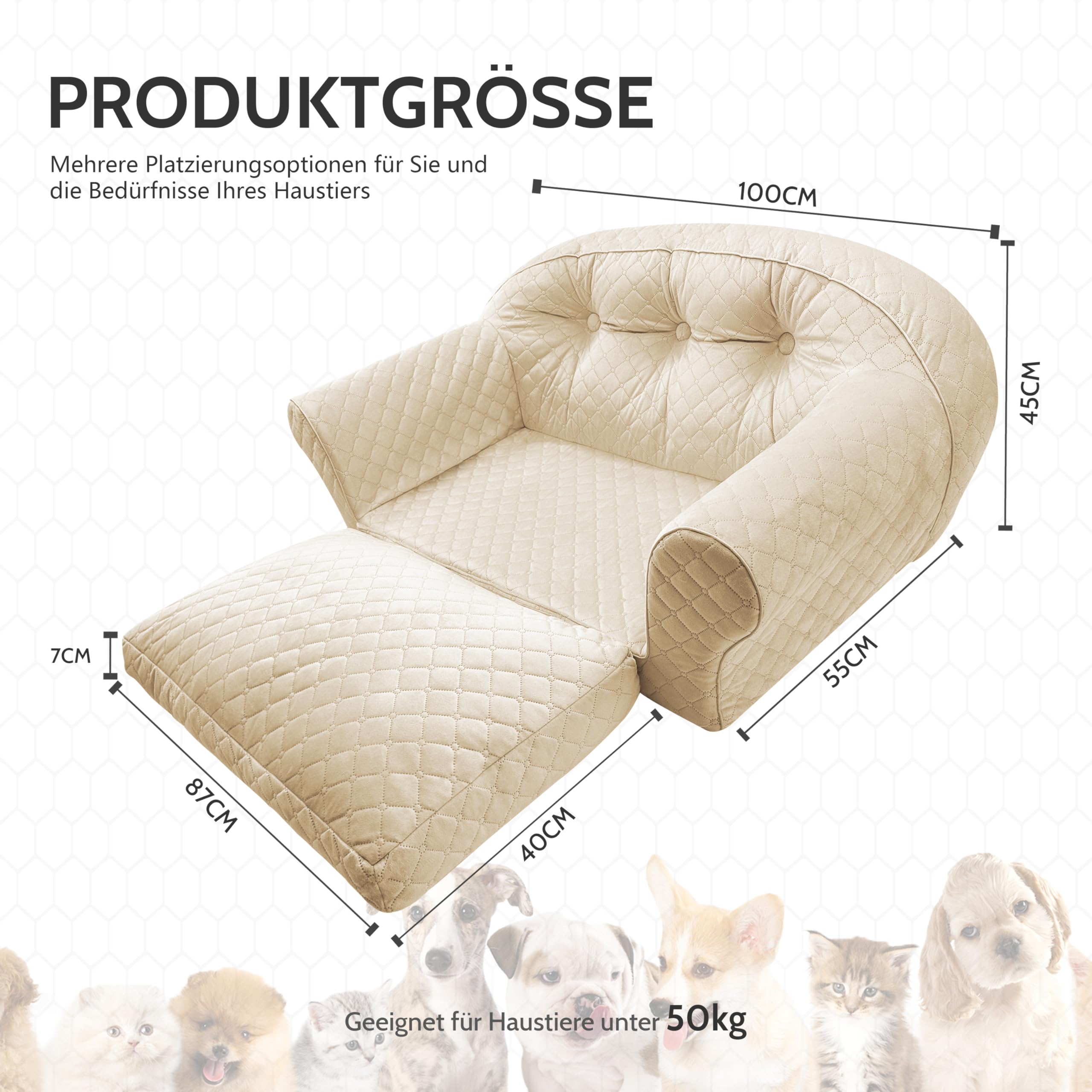 Divano per Cani di Taglia Media e Grande, 100 x 45 x 55 cm, in Spugna e Velluto, Flanella, Moderno