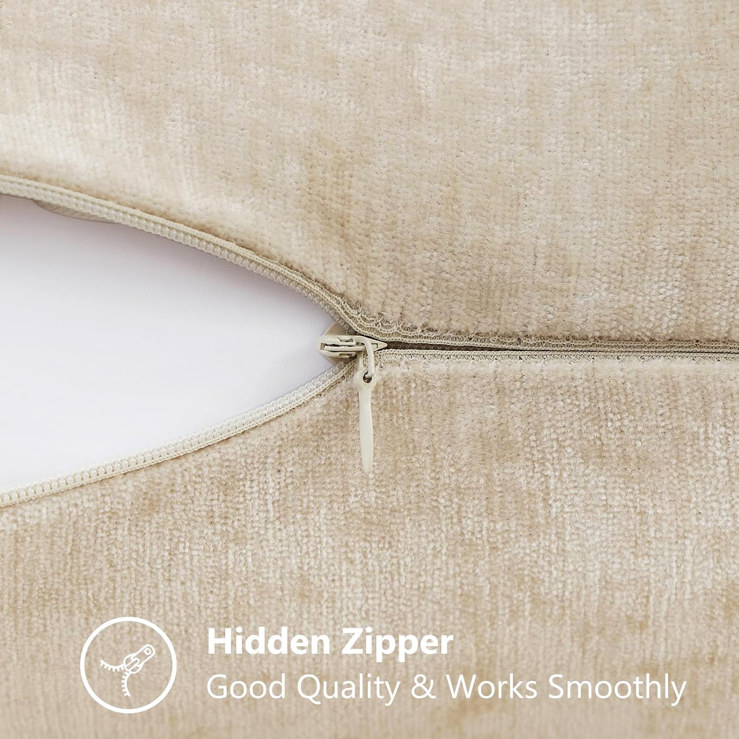 decorUhome Chenille Beige Spring Throw Pillow Covers 18x18 Inch Set of 2, Decorative Soft Couch Pillow Covers Solid Dyed Accent Farmhouse Neutral Square Pillow Cases for Sofa - Image 3