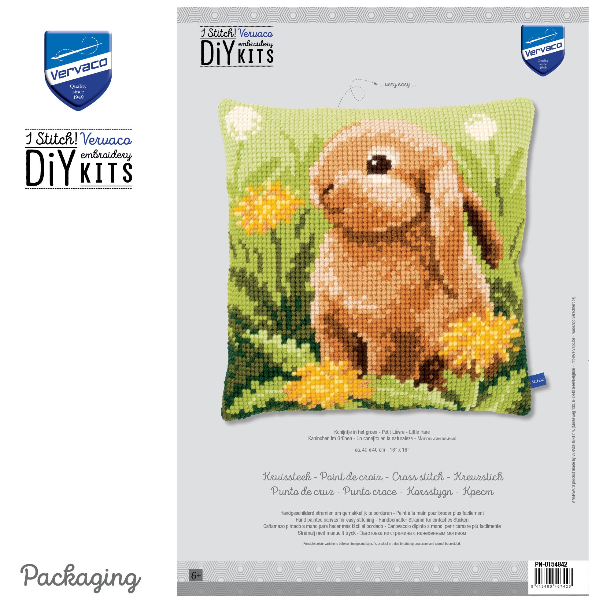 VERVACO Kit Cuscino Punto Croce Piccola Lepre Set Ricamo Principianti Cuscini Gobelin Decorativi ca. 40 x 40 cm Accessori per Lavoretti Creativi DIY Casa Decor Hobby Adulti Cross Stitch
