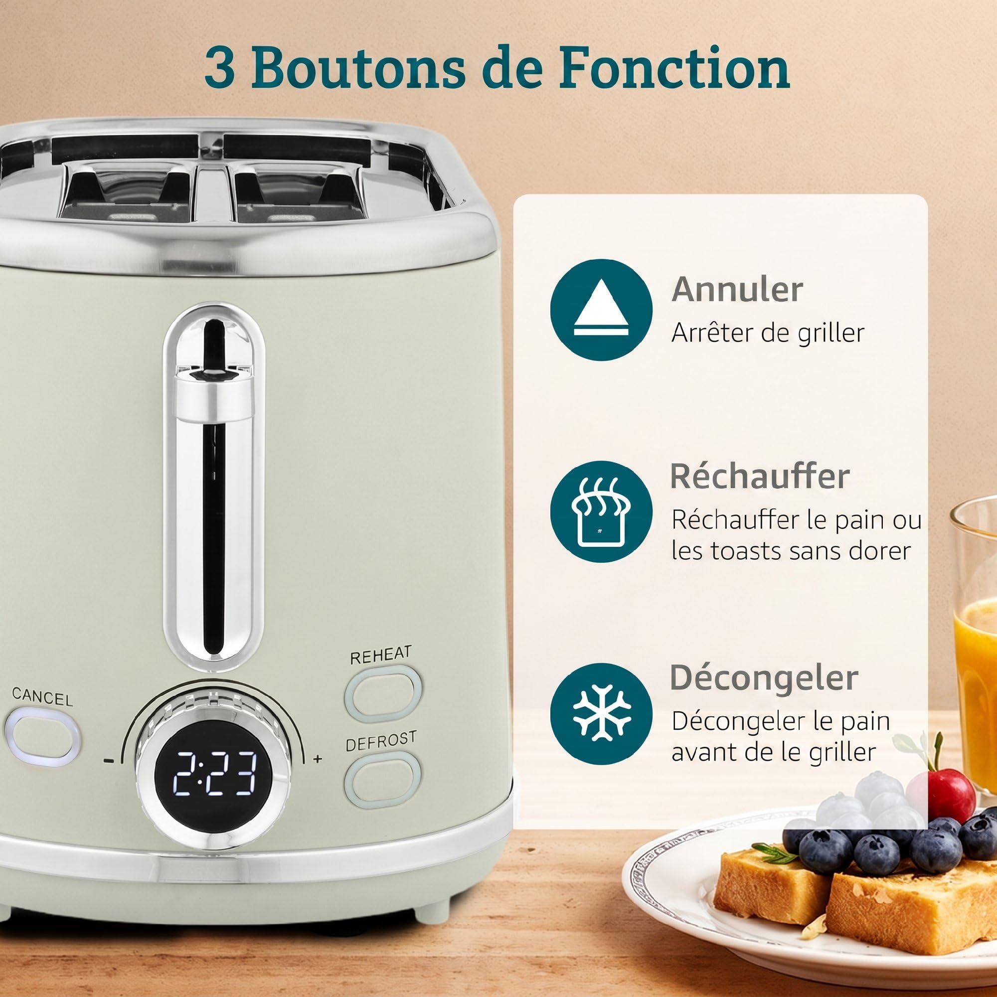 HOMCOM Bouilloire Grille-Pain Inox 2200W 1,7L LED 2 Tranches Gris