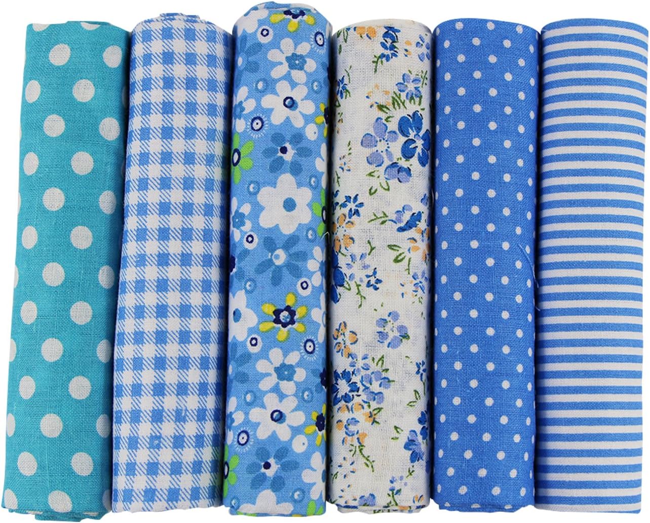 UOOOM 6pcs 50 x 50cm Patchwork Cotton Fabric DIY Handmade Sewing Quilting Fabric Different Designs (Tone-Blue)