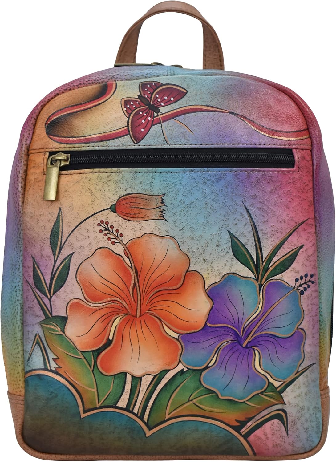 Anna by Anuschka Hand Painted Women’s Genuine Leather Medium Backpack -Antique Hibiscus